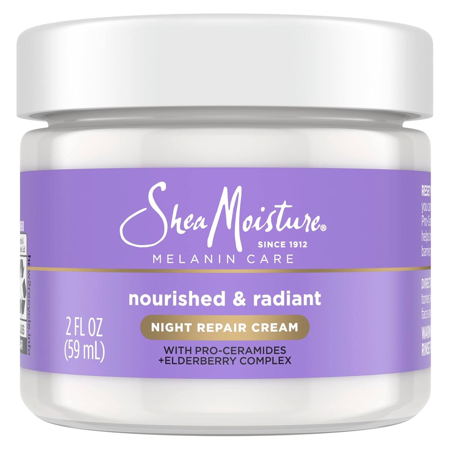 SheaMoisture Melanin Care Night Repair Cream Nourished & Radiant for Strengthening Skin’s Moisture Barrier, with Pro-Ceramides +Elderberry Complex, 2 oz