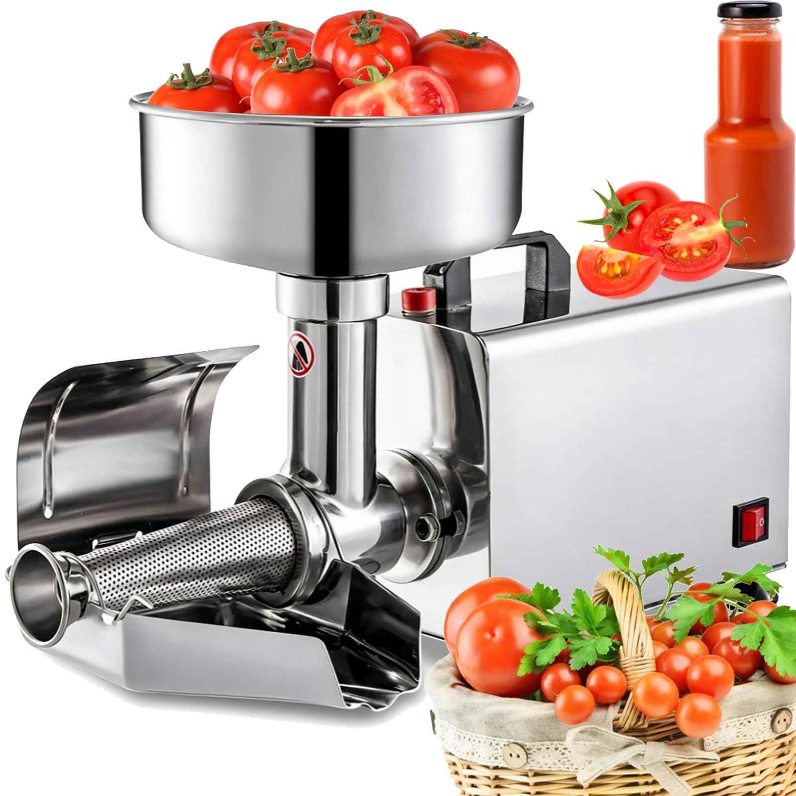 Passaverdure in Acciaio Inox per Salsa di Pomodoro, Passapomodoro | Elettrico 450W, Tritatutto con Pratico Pestello, Pressa per Salsa, per Puree, Marmellate, Salsa di Mele,Purè di Patate