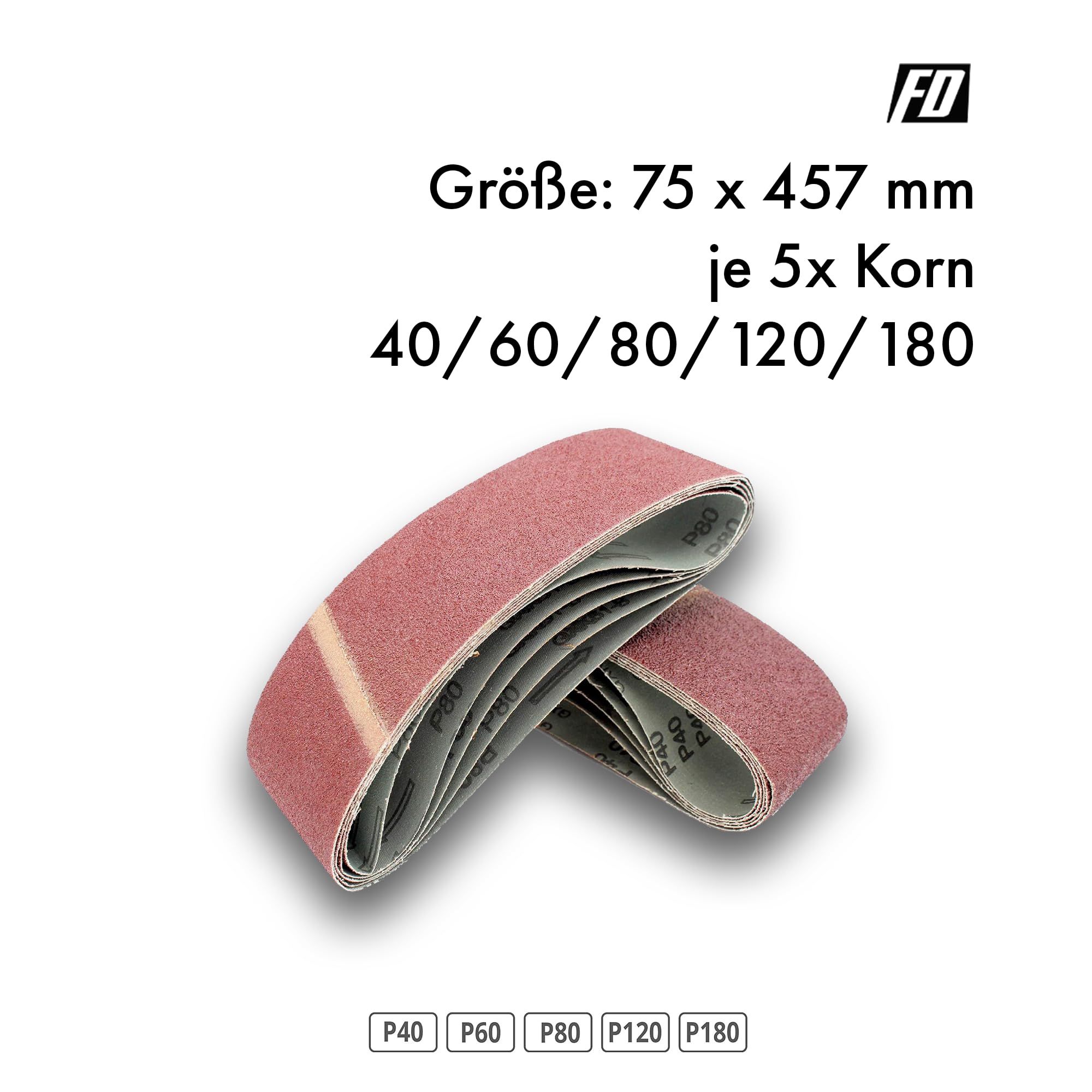 25 Bandes Abrasives Tissu 75x457mm - Mix Grains 40/60/80/120/180 - Pour Ponceuse à Bande