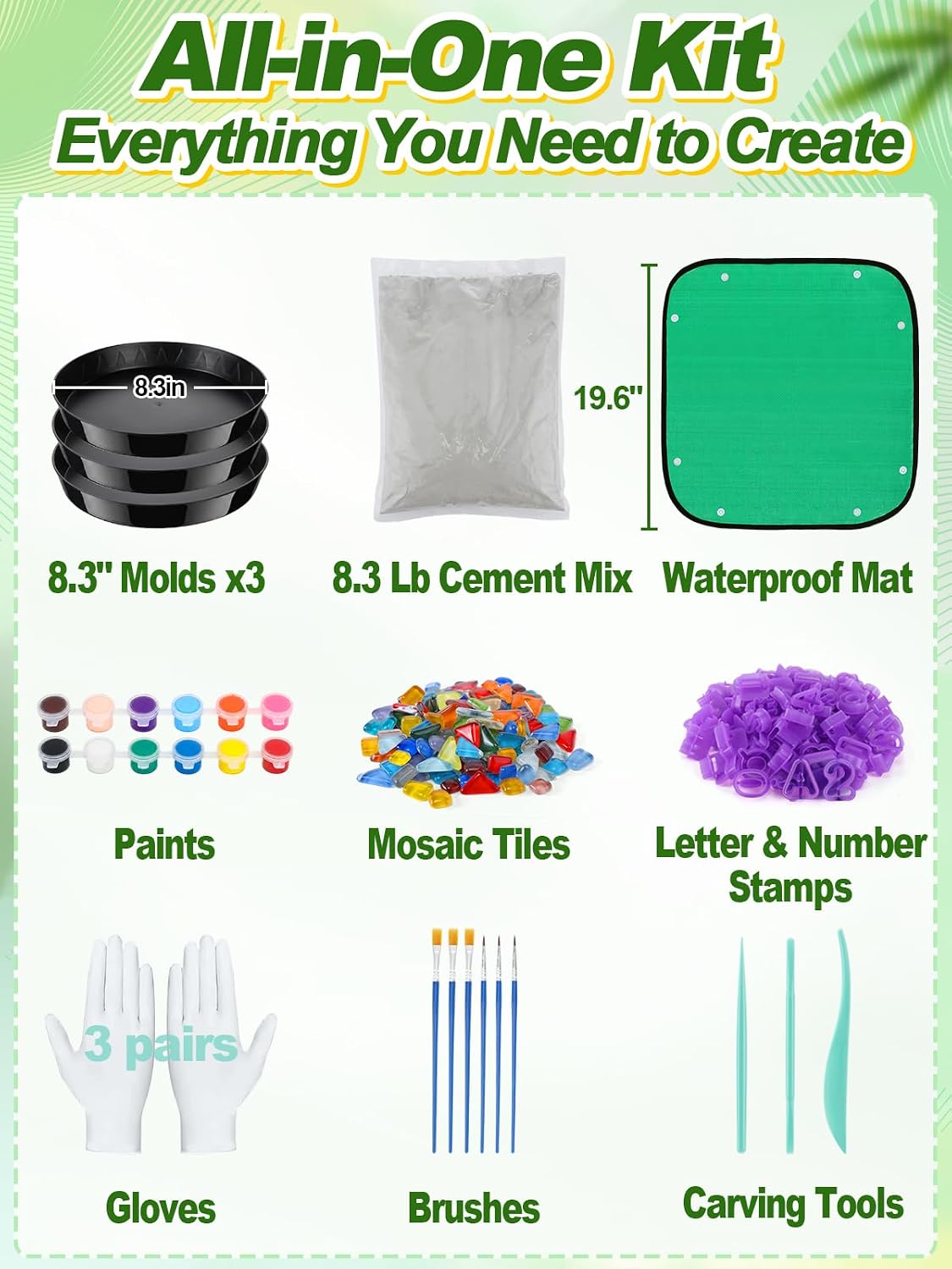 3 Set 8.5in Paint Your Own Stepping Garden Stones Kit for Kids Family Gifts