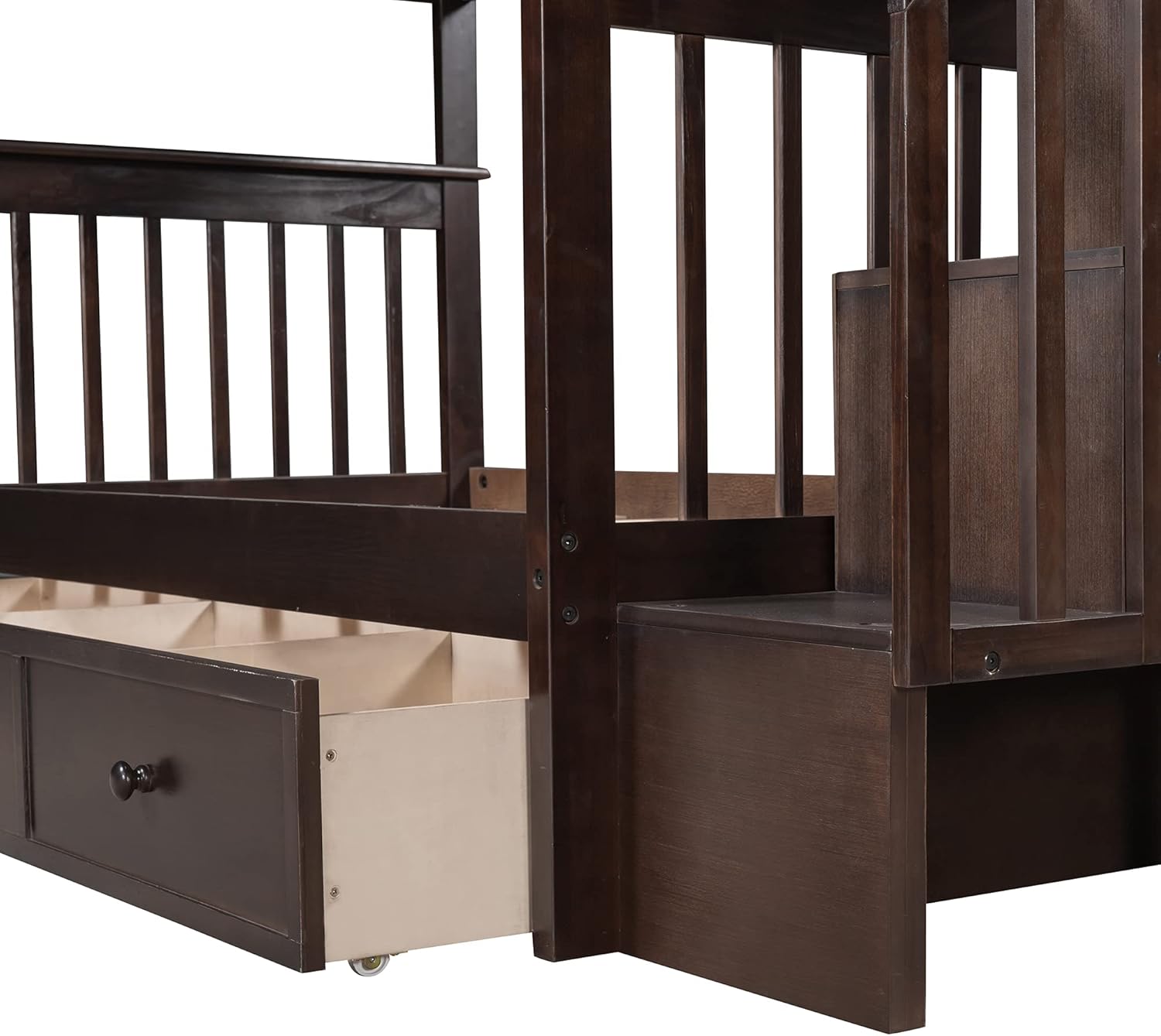 Bellemave Twin Over Twin Bunk Bed with Stairs and 3 Storage Drawers, Solid Wood Bunk Bed Frame with Storage for Kids, Teens, Adults, Bedroom, Dorm. No Box Spring Needed (Espresso)