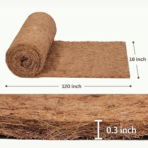 Miniatura 2 de Rollo de revestimiento de coco de 16 x 120 pulgadas con grosor de 0.3 pulgadas, fibra de coco 100% natural para uso versátil en forros de cáscara de