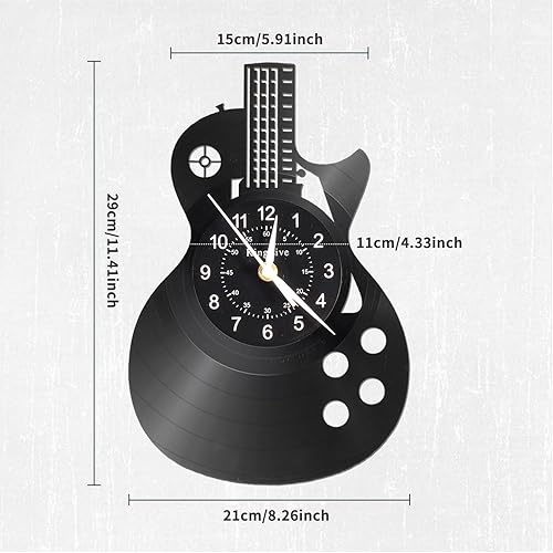 Miniatura 2 de KingLive Reloj de pared de vinilo para guitarra, regalos para vacaciones, reloj de pared con música y guitarra negra, arte de instrumentos, regalos