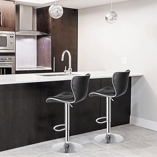 Miniatura 8 de Nova Microdermabrasion Taburetes de bar ajustables giratorios modernos de piel sintética para isla de cocina, taburete de bar con respaldo de