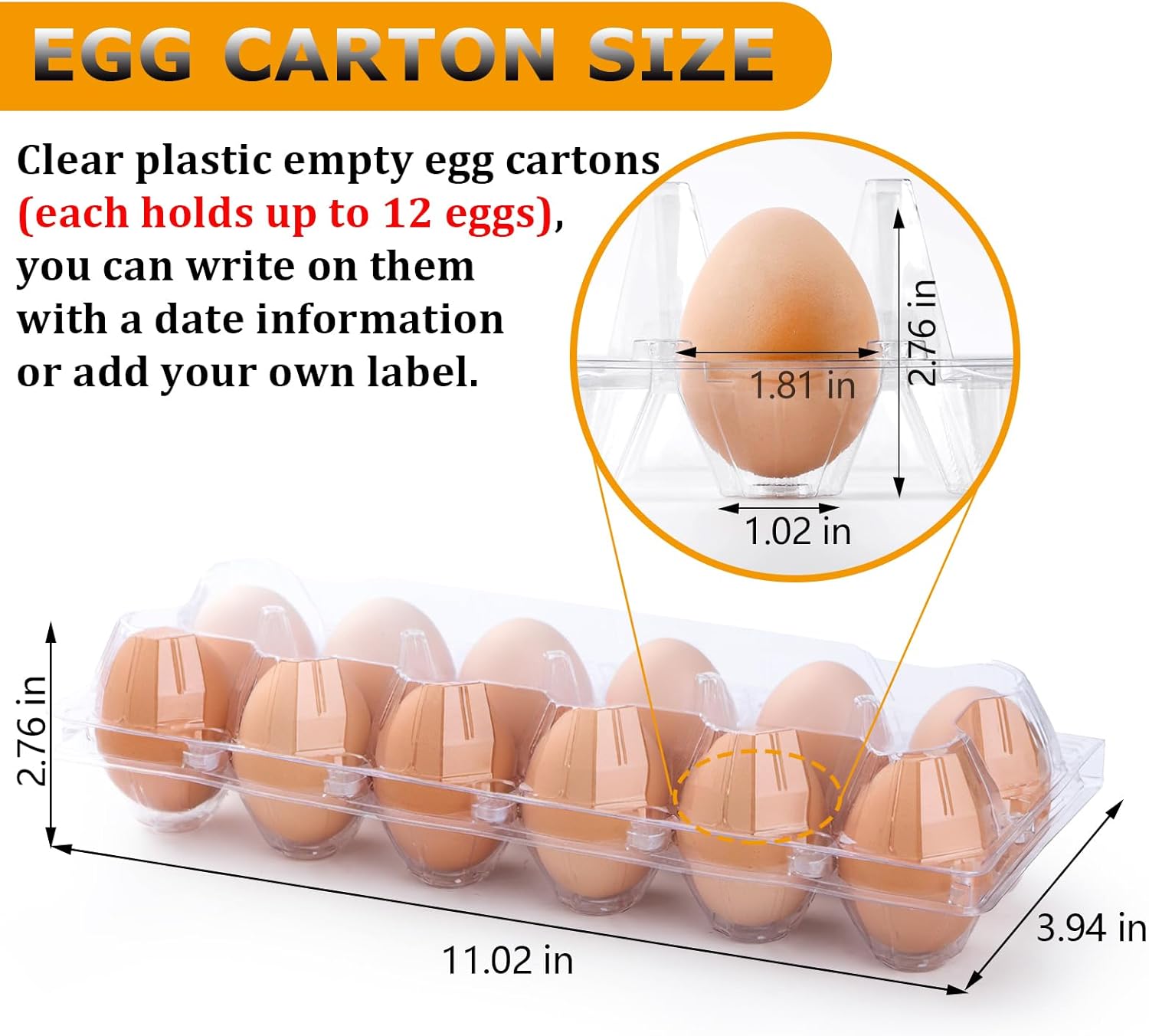 100 Pack Plastic Egg Cartons 12 Count Egg Cartons Cheap Bulk for Chicken Eggs, Egg Holder Egg Container for Fresh Eggs, Reusable Egg Carton for Family, Chicken Farm and Markets, 2x6 Grid, Medium