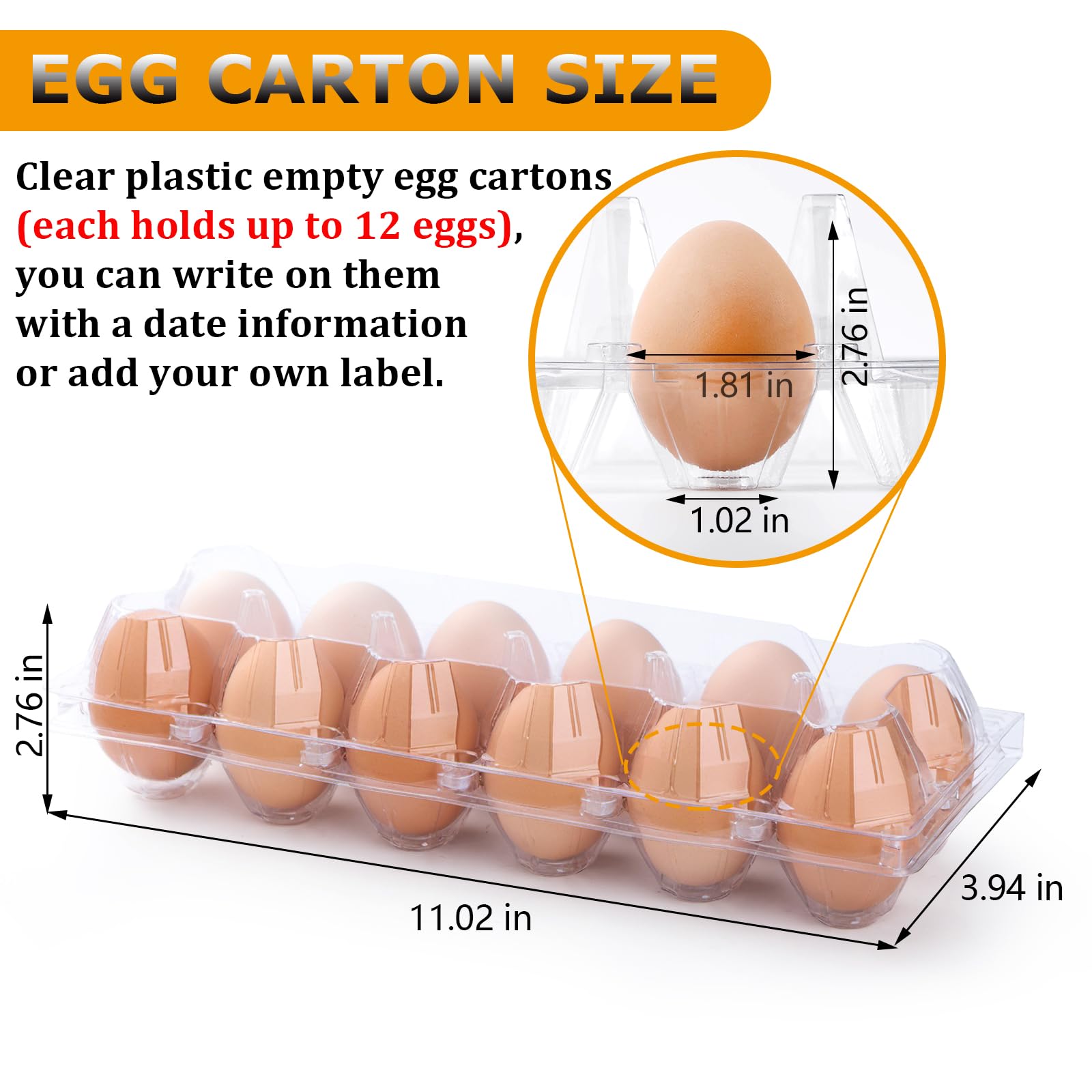 Caja de huevos de plástico transparente para 12 huevos, paquete de 48 bandejas de huevos reutilizables de tamaño mediano, adecuadas para refrigerador, mercados de granja de pollos, cajas de huevos