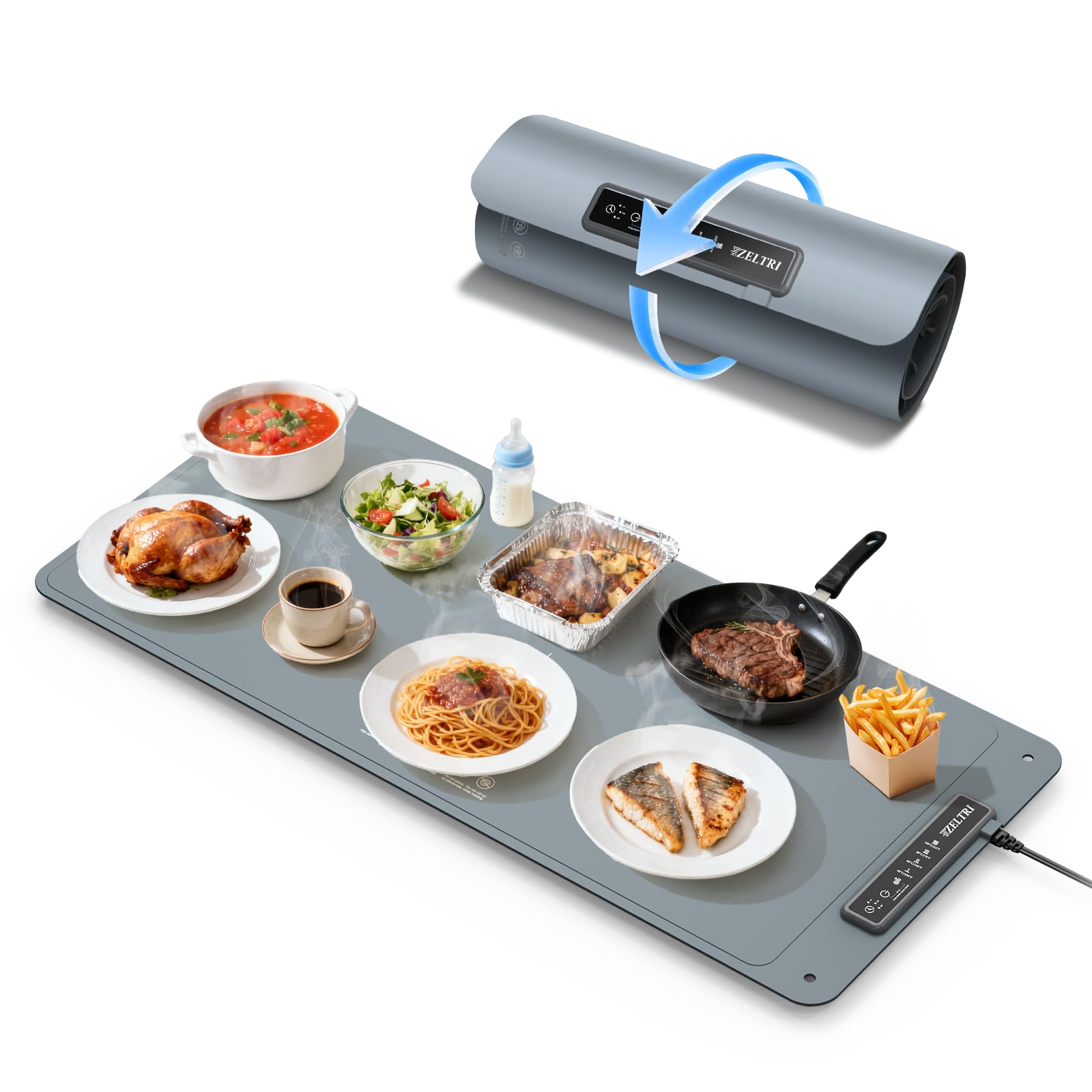Food Warmer Mat Plug and Play-Extra Large 36''X16'' Rapid Full Surface Heating, 4 Level Temp, 5 Hour Timer, Child Lock, Portable Warming Mat for Family Gatherings, Parties, Outdoor Camping