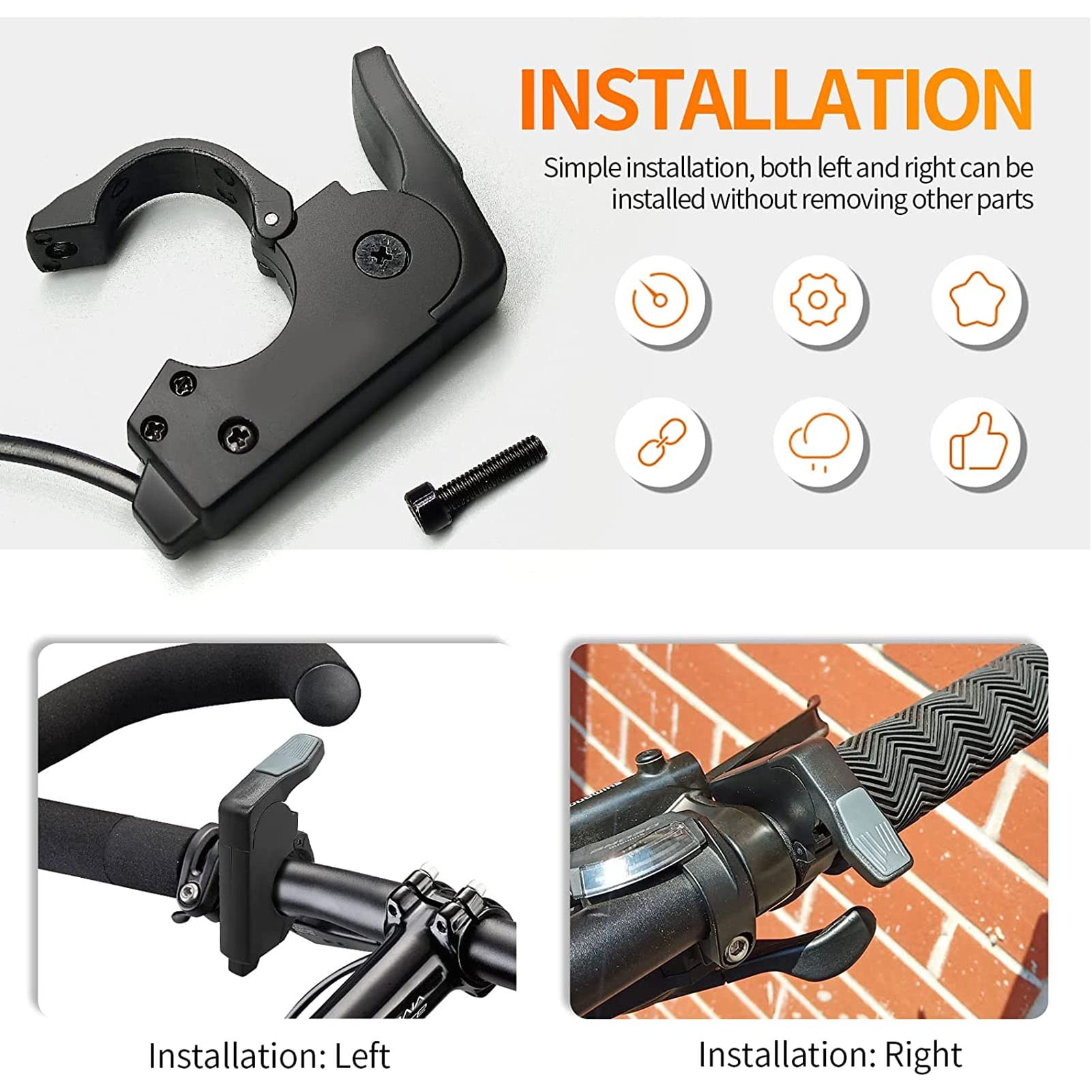 Design Compatto Controller Dell'acceleratore Pollice 12V-72V, Funzionamento a Destra Sinistra, Connettore a 3 Pin a 3 Pin per Manico 22 Mm per Bici Elettrica con Cavo