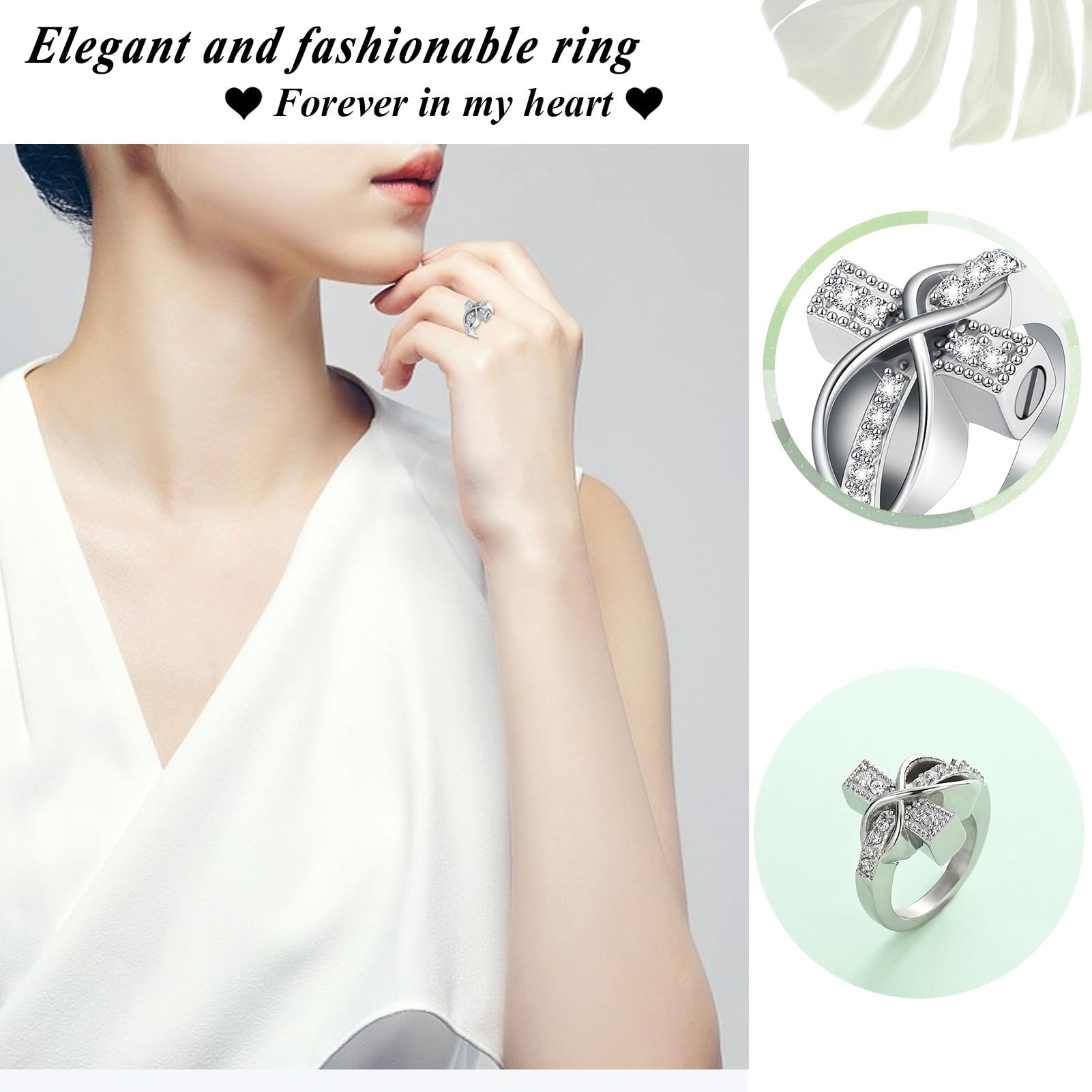 VCCWYQK Diamond Cross Urn Ring for Ashes For Women Man, Cremation Urn Ring Finger Ring Hold Loved Ones Ashes