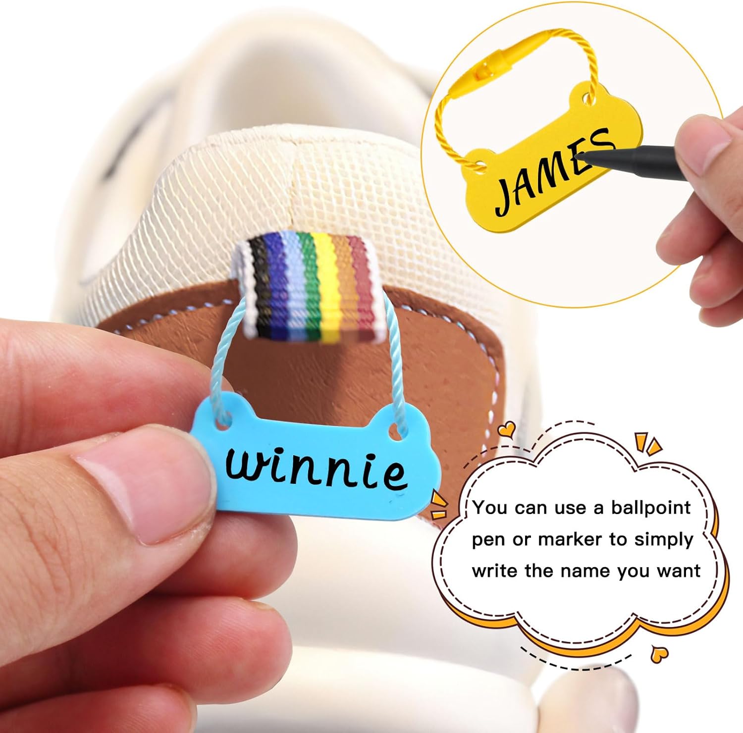 Name Tags for Kids,18PCS Waterproof Shoe Tags,Backpack Tags,Water Bottles Labels,Clothing Labels,Write-On Label for School Supplies,with 1 Marker(Soft Silicone) - Image 2