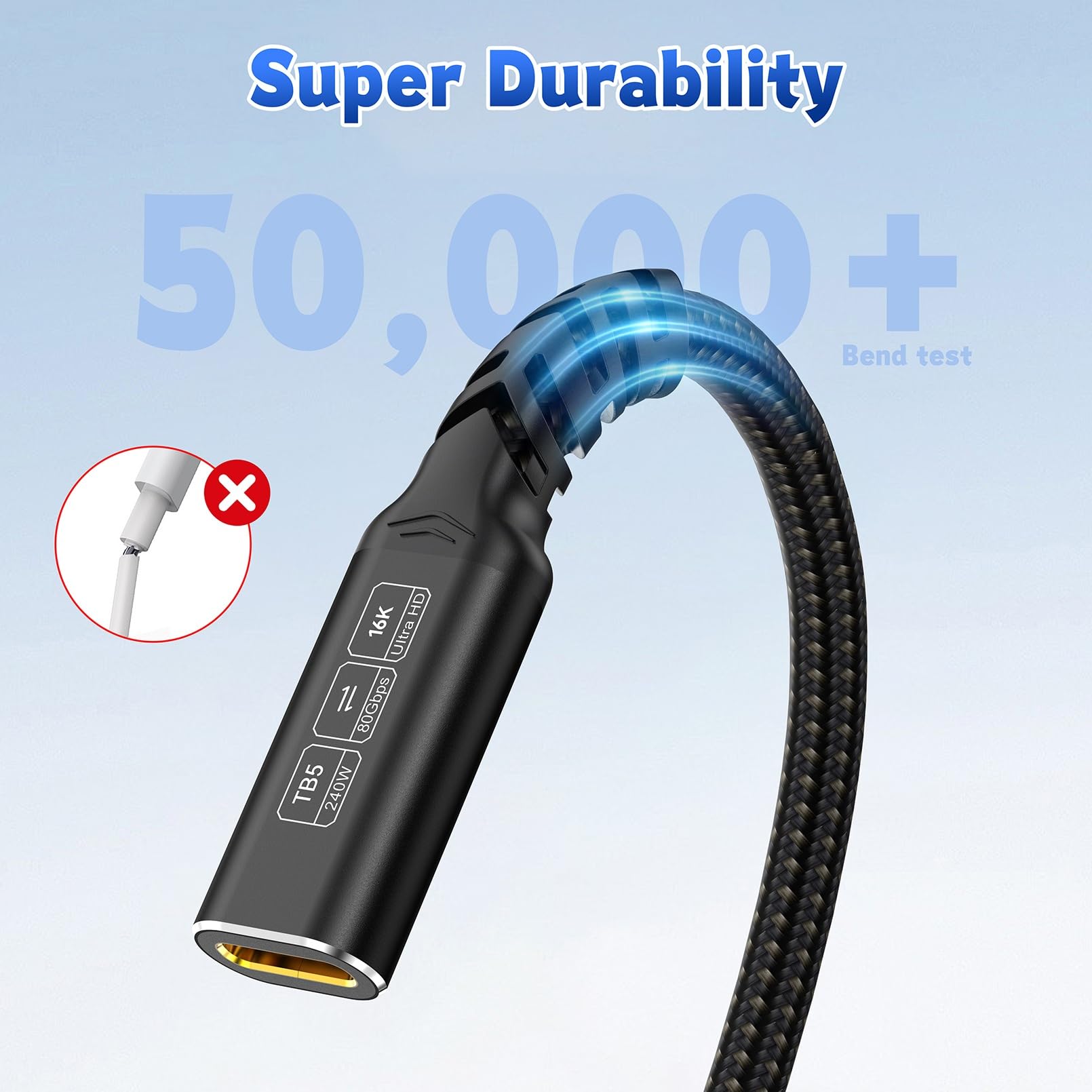 Câble d'extension USB C 80 Gbit/s, [80 Gbit/s/240 W/16 K] USB C mâle vers femelle Extension 5 A charge et synchronisation rapides pour hub USB C/PSVR2/iPhone 15 16 Pro max/MacBook Air M2 Pro