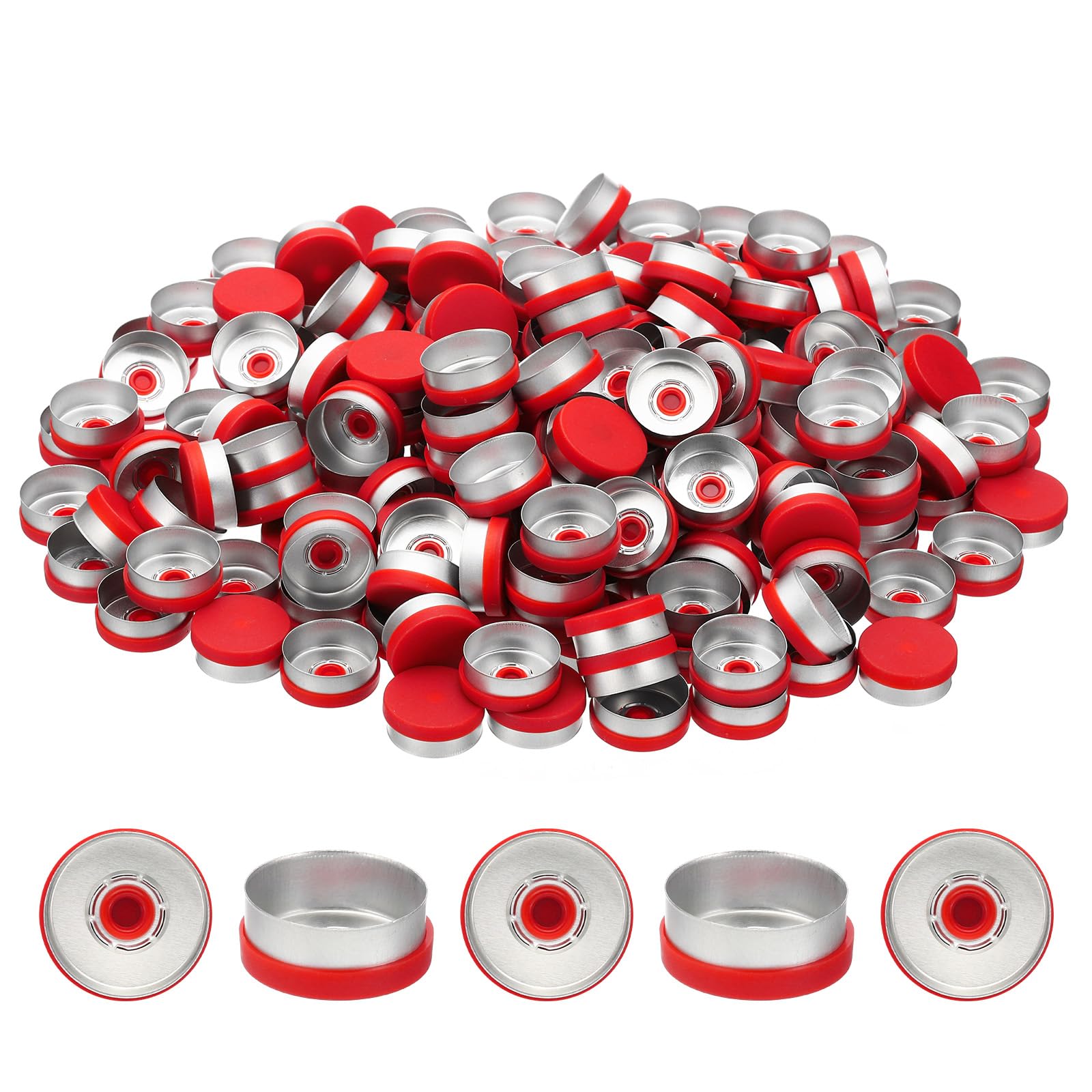 PATIKIL 20mm Flip Off Caps, 200 Pcs Flip Off Caps Flip Off Seals Flip Off Vial Seals Plastic Aluminum Caps Cover for Glass Vial, Red