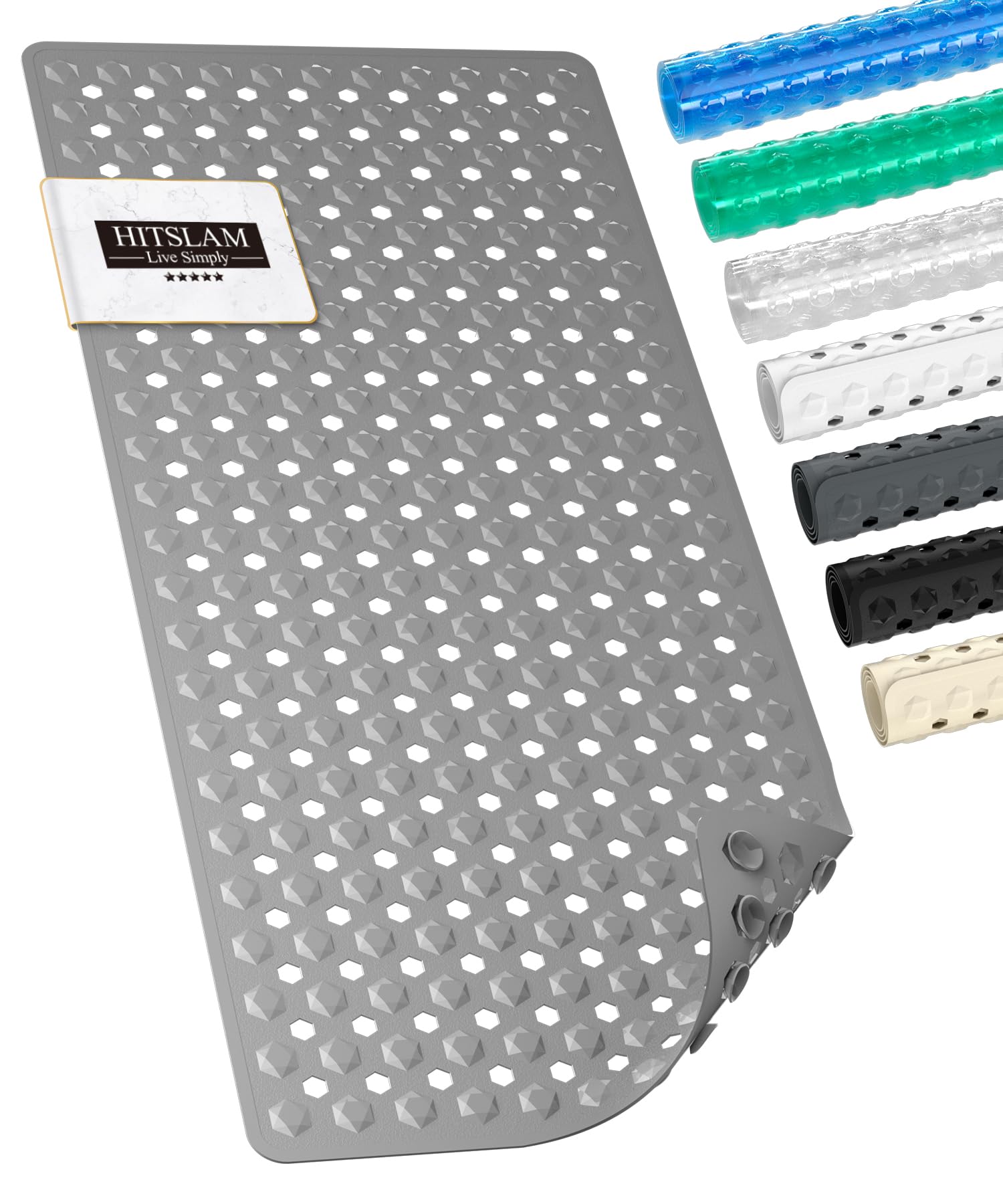 HITSLAM Badewannenmatte rutschfest, 89 x 40cm Lange Antirutschmatte Badewanne, Duschmatte rutschfest BPA Frei, Schimmelresistent & Maschinenwaschbar, Schnelltrocknend und Leicht zu Reinigen, Grau