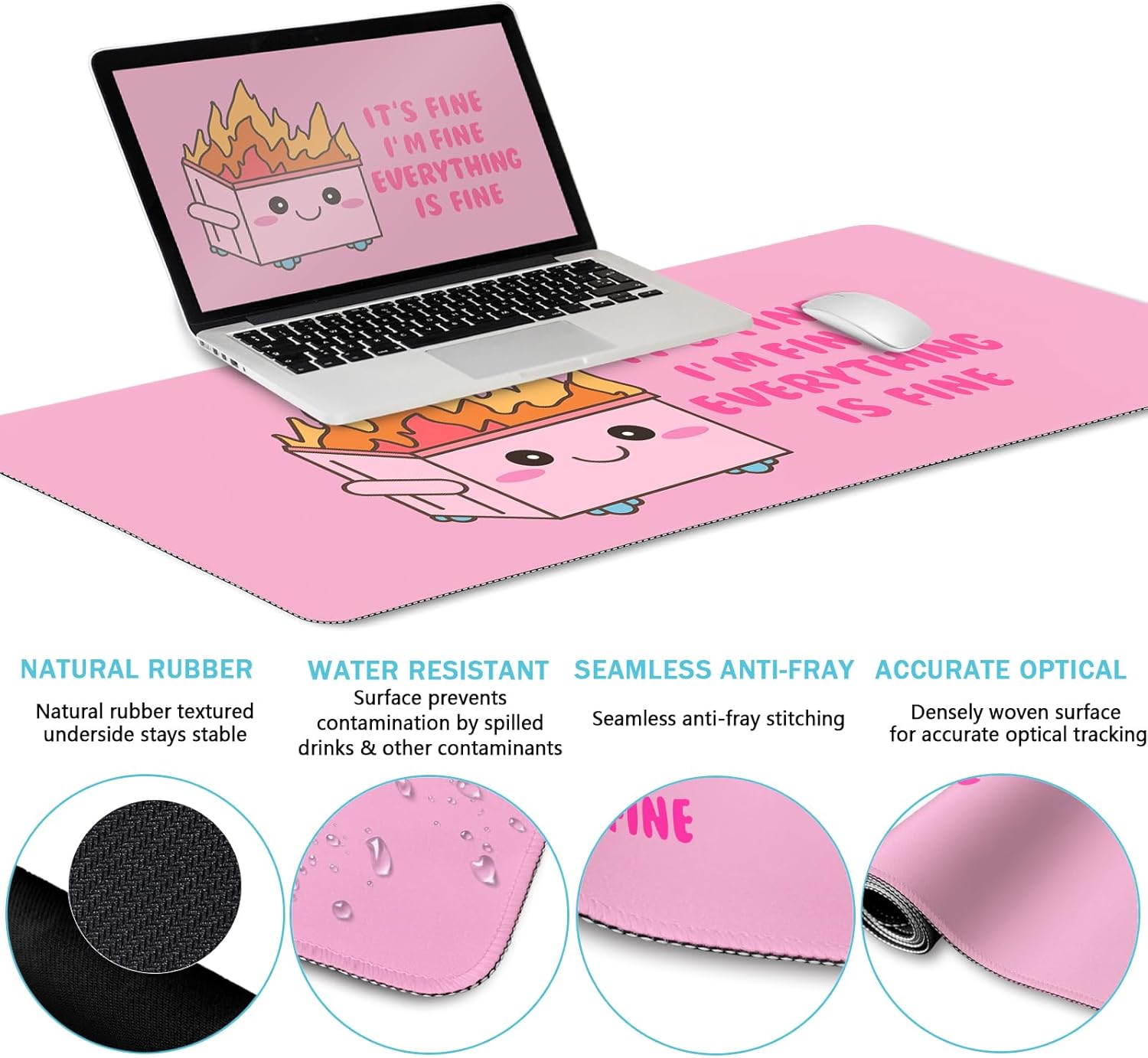 Blusabaca Dumpster on Fire Mouse Pad Desk Pad, Funny Cute Desk Mat Large Gaming Mouse Pad with Wrist Rest, Keyboard Pad Wrist Rest Ergonomic, Cup Coaster, Work Home Desk Accessories Office Supplies