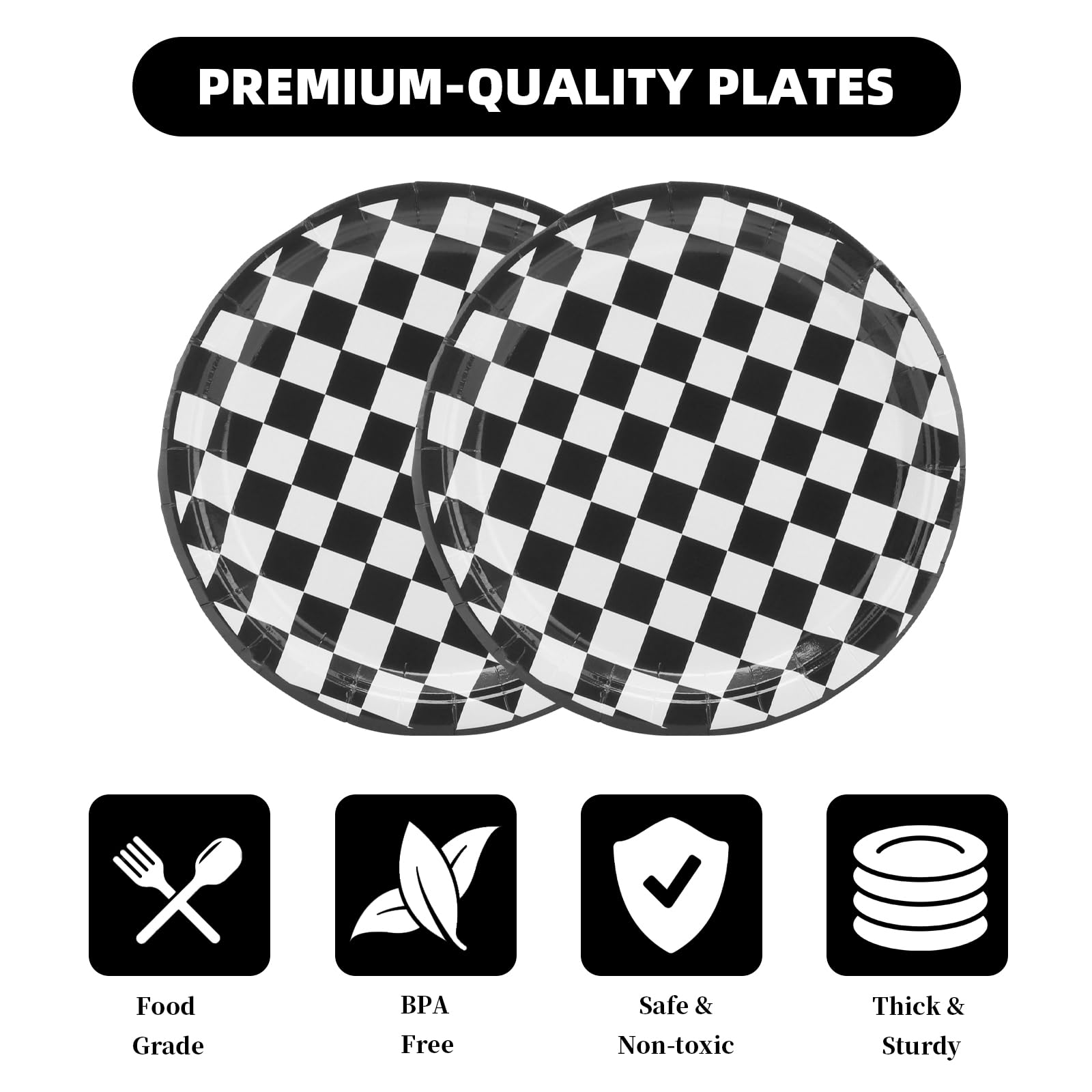 HYMENEX 50 Pcs Checkered Plates, Race Car Plates Black and White 7 inch for Game Day Racing Car Party Supplies Birthday Baby Shower Tableware