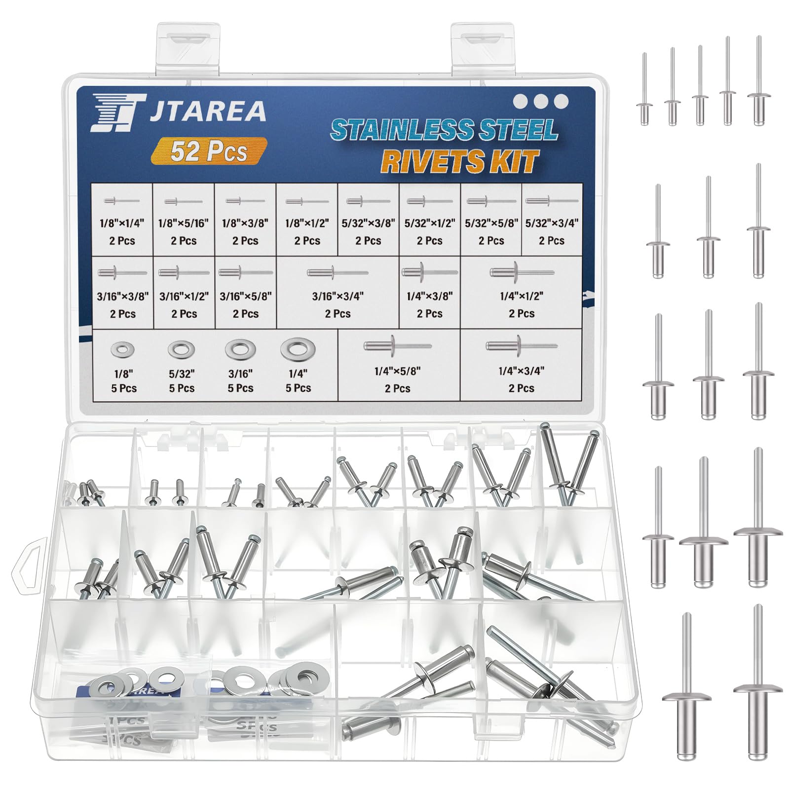 Stainless Steel Rivets Kit - 16 Sizes & Washers -1