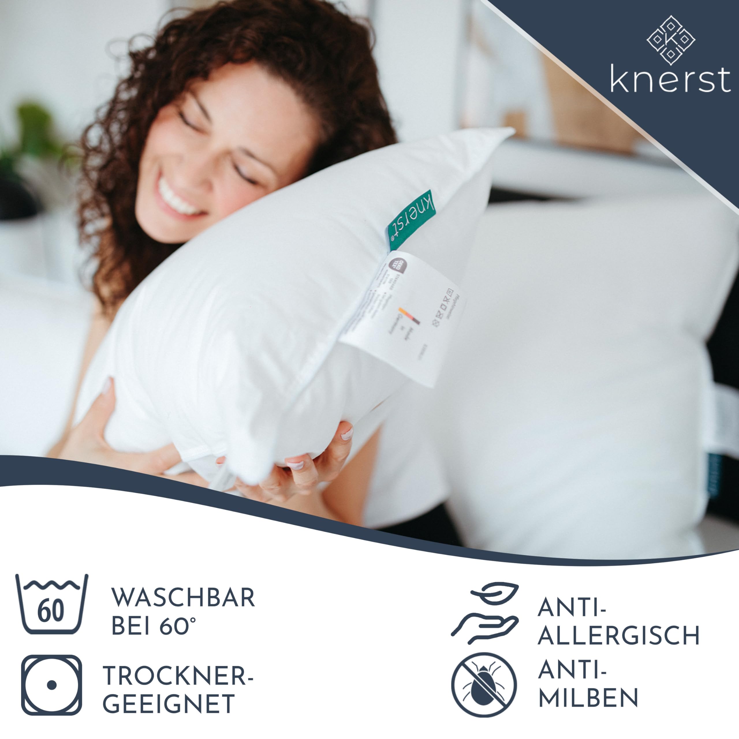 KNERST® Kopfkissen 80x80 - Made in Germany - Öko-Tex Kissen 80x80 gegen Nackenschmerzen & Verspannungen - Kopfkissen Bettkissen für gesunden & erholsamen Schlaf - Pillow Schlafkissen