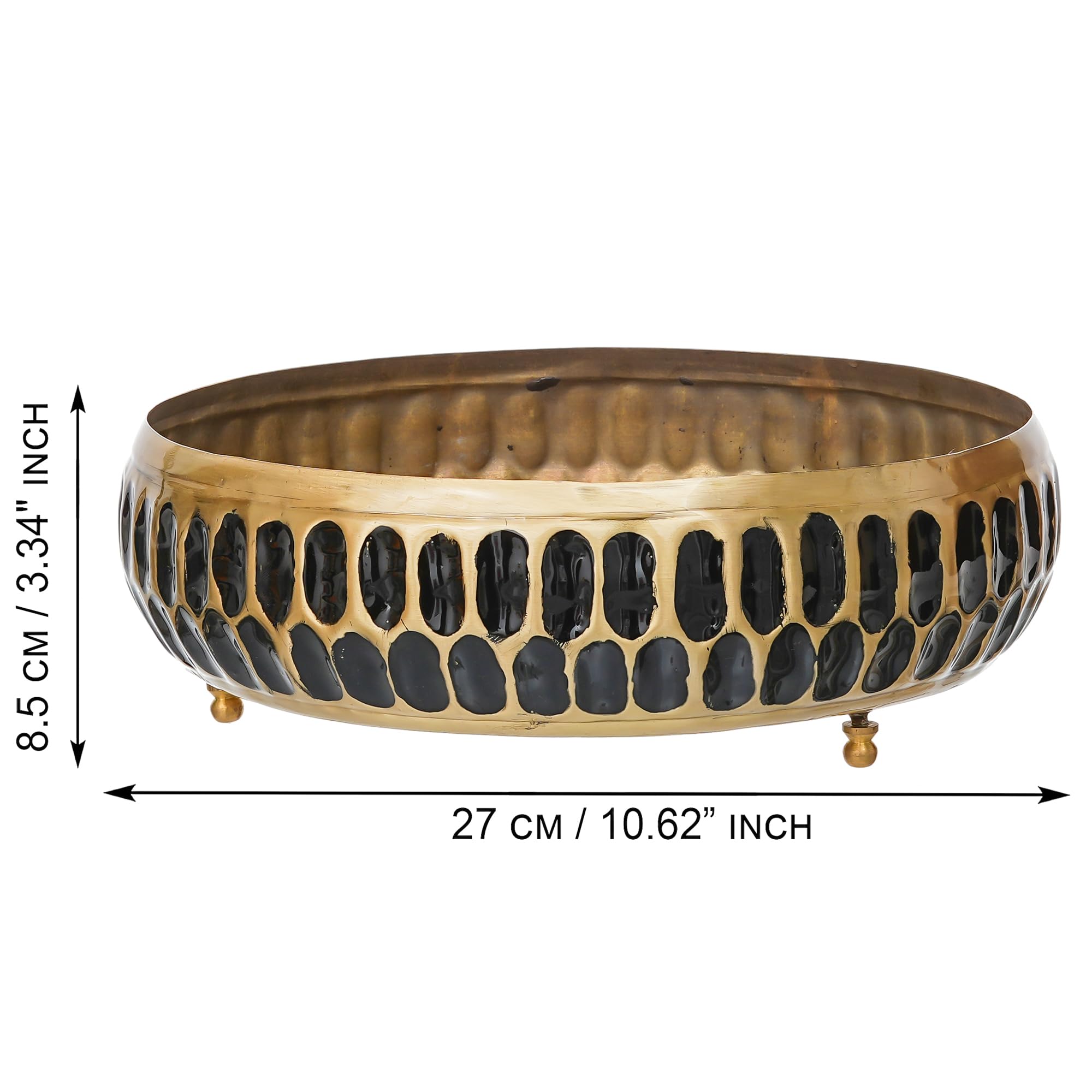 eCraftIndia Black Golden Metal Urli Bowl for Home Decoration Office Tv Unit Kitchen Showpiece for Good Luck | Urli for Floating Candles Flowers for Pooja Room Entryway Living Room Diwali Gift 2