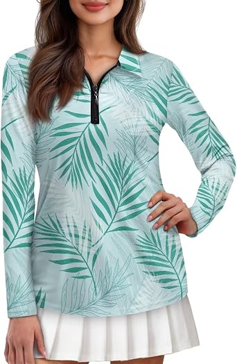 ZOUTAIRONG Long Sleeve V Neck Golf Shirts for Womens Quarter Zip Golf Top Breathable Athletic Shirt