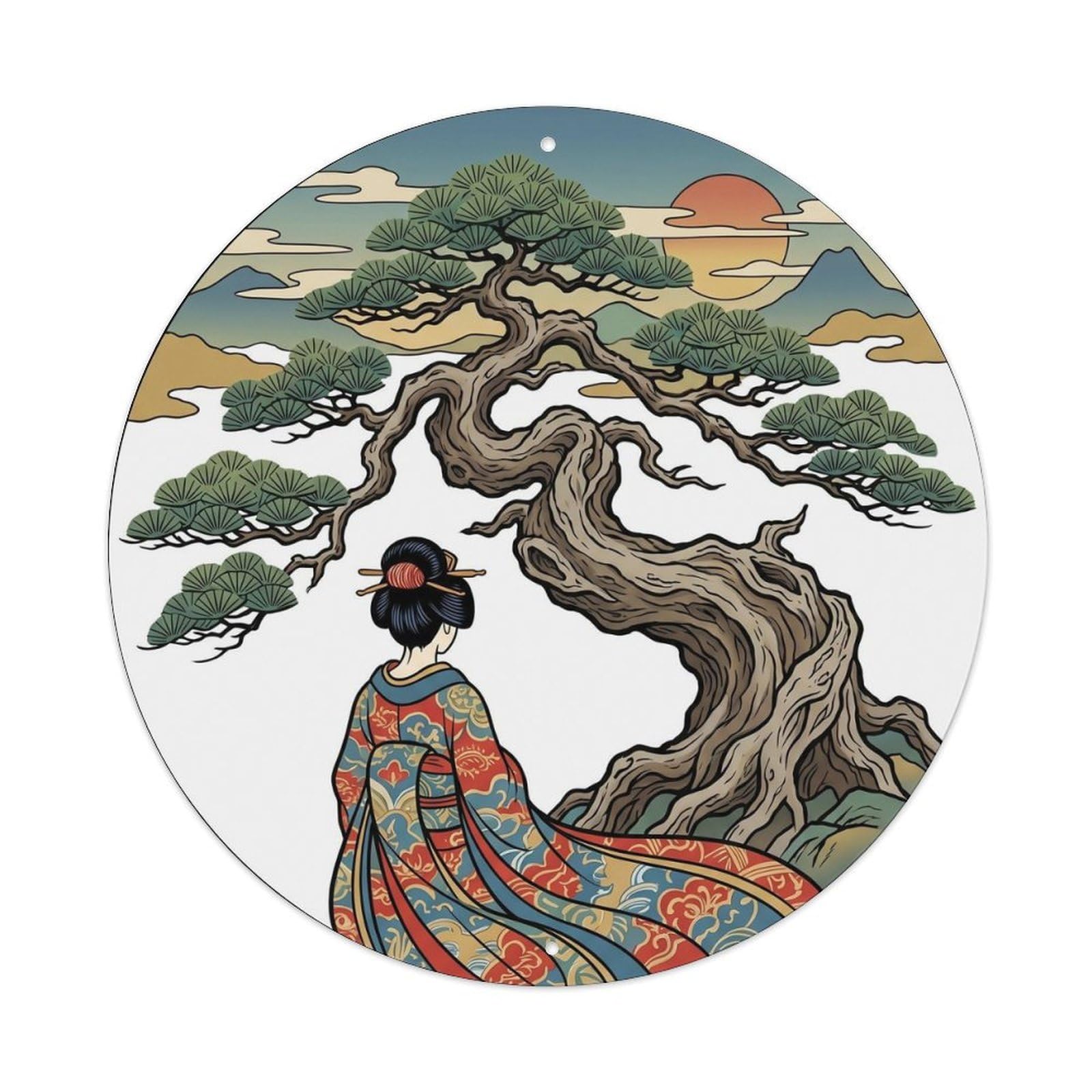 Japanese Geisha Ancient Pine Majestic Strength Metal Tin Sign