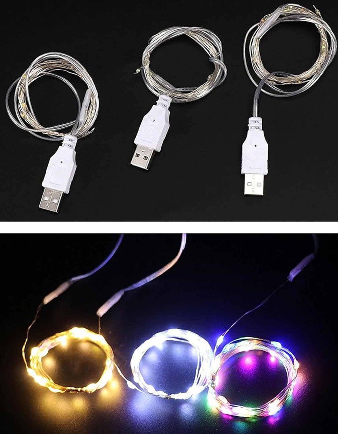 Sokelinn-six 2m 20 LEDs Fairy String Lights, USB Powered String Light for Desk Office Christmas Tree Party Decoration (Multi-Colored, 5)
