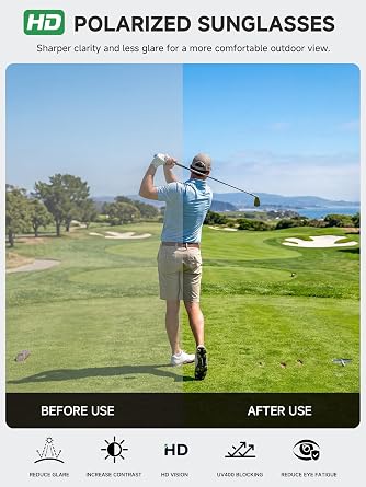 Golf Sunglasses for Men, Polarized UV400 Golf Glasses, Lightweight Sunglasses for Ball Tracking, Driving and Fishing