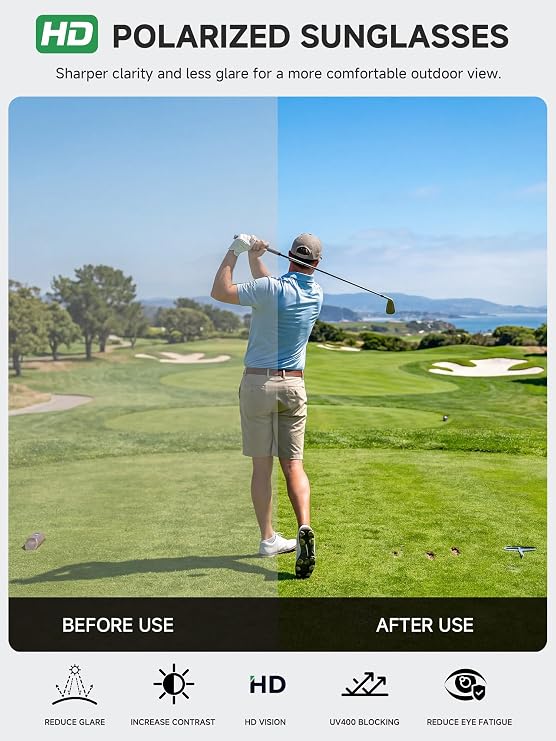 Golf Sunglasses for Men, Polarized UV400 Golf Glasses, Lightweight Sunglasses for Ball Tracking, Driving and Fishing