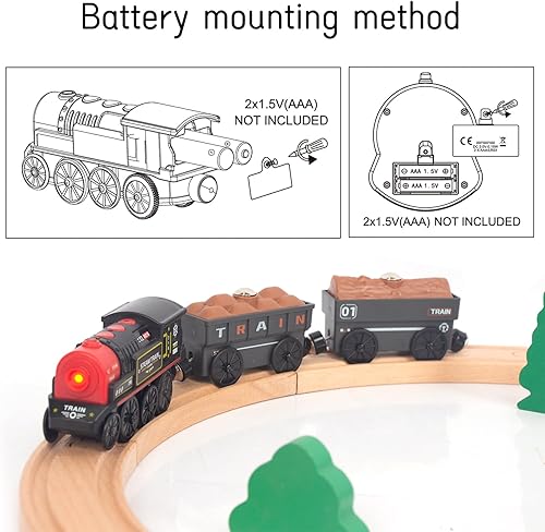 Miniatura 5 de Tren motorizado para pista de madera, tren de control remoto con conexión magnética, trenes locomotoras a pilas para niños pequeños, compatible con