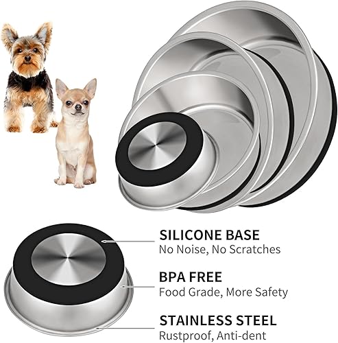 Miniatura 3 de Taglory Juego de 2 cuencos de acero inoxidable para perros de 2 tazas para alimentos y agua, base de silicona antideslizante, resistente a la