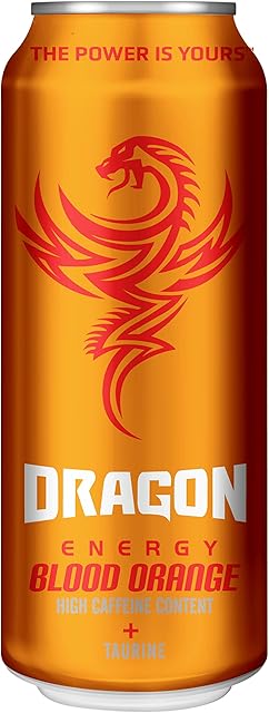 Dragon Energy - Blood Orange Energy Drink, High Caffeine Content, Taurine and BVITS, Vegetarian, Gluten Free, Proudly British, 100% Recyclable 12 x 500 ml Cans