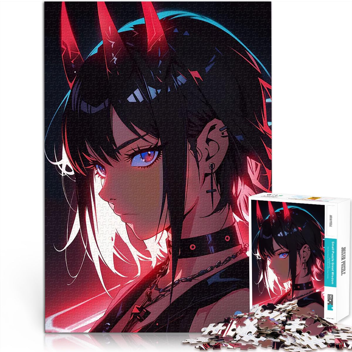 Puzzles for teenagers 1000 Piece Demonic Anime Girl Herausforderndes Spielspielzeug Lernspiel für Geburtstag, Weihnachten38x26cm