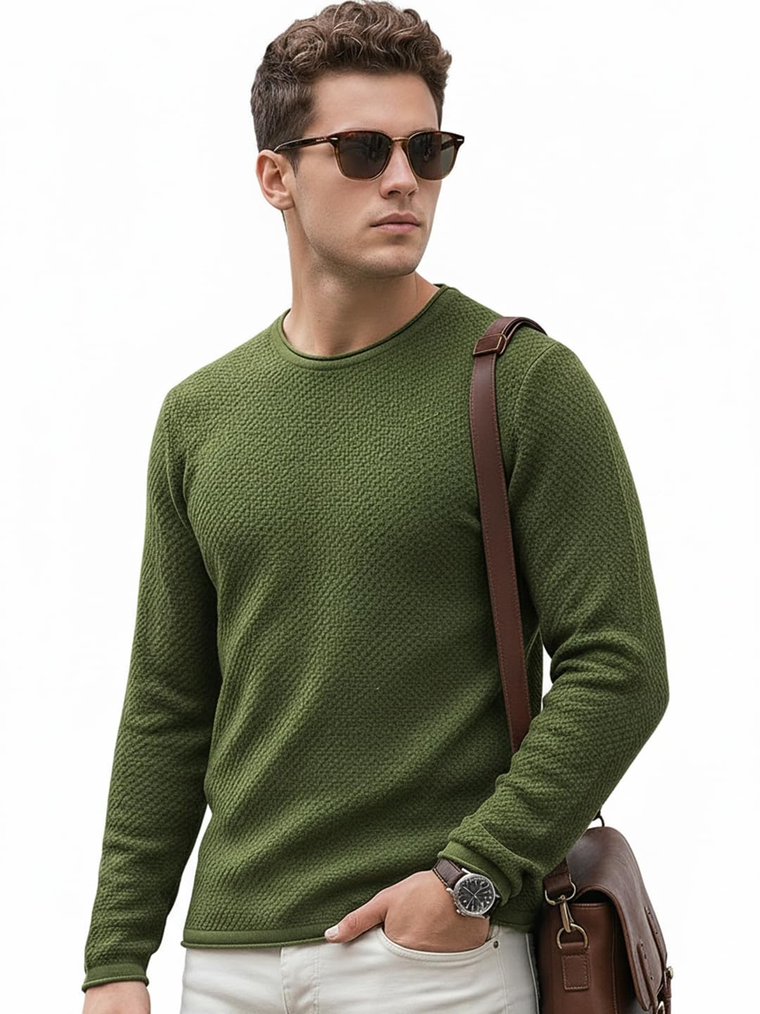 bewakoof Men's Solid Regular Fit Full Sleeve Round Neck Cotton Sweater-picture-11