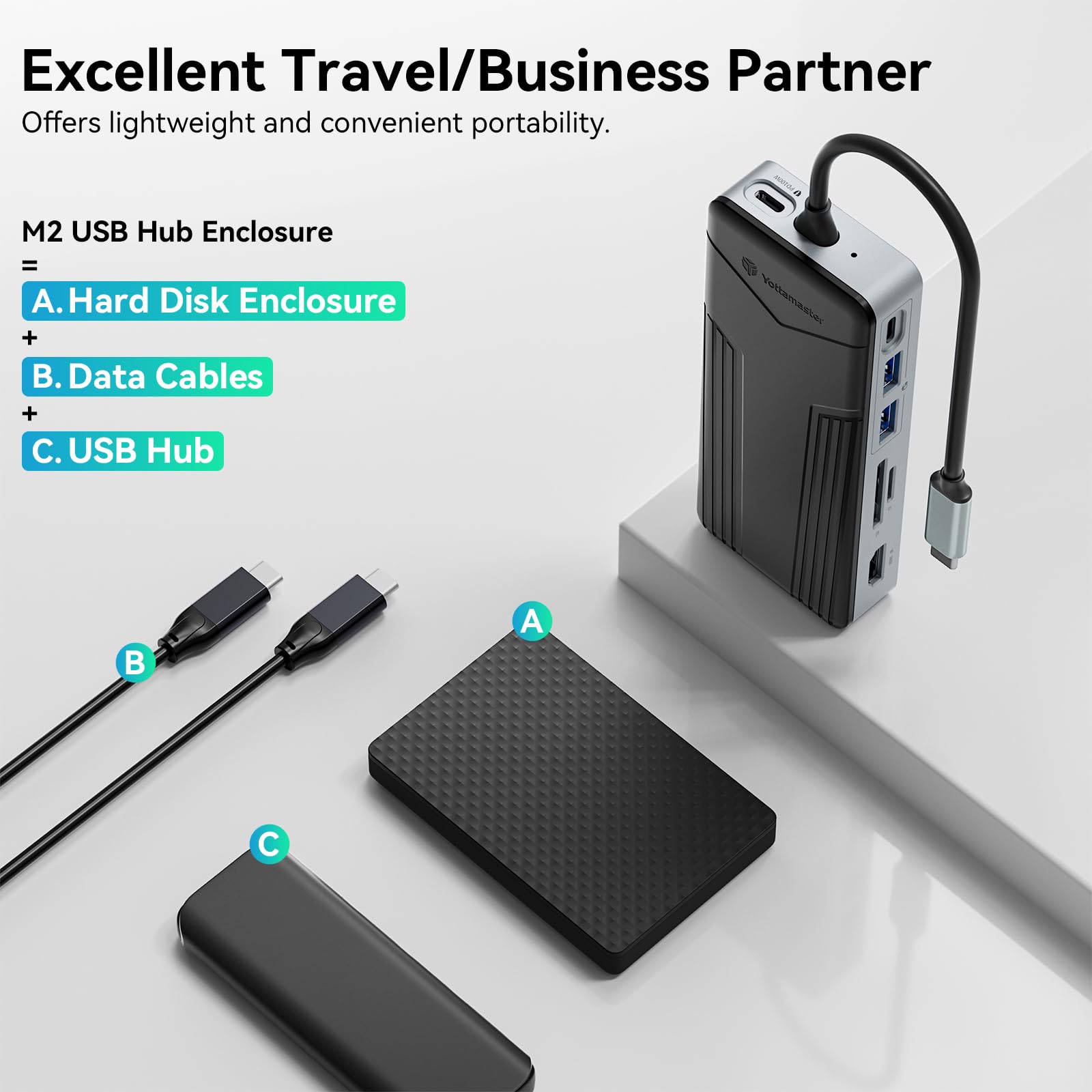 Yottamaster Hub USB C com gabinete SSD M.2 NVMe, 8 portas USB C