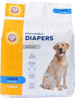 Arm & Hammer Large Female Dog Diapers: Disposable, Leak-Proof with Baking Soda Odor Control & Wetness Indicator, 18-23" Waist, 12ct