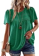 Falechay Womens Summer Tops Crewneck Short Sleeve Shirts Casual Chiffon Blouses Flowy Lace Hem Boho Clothing Trendy 2026