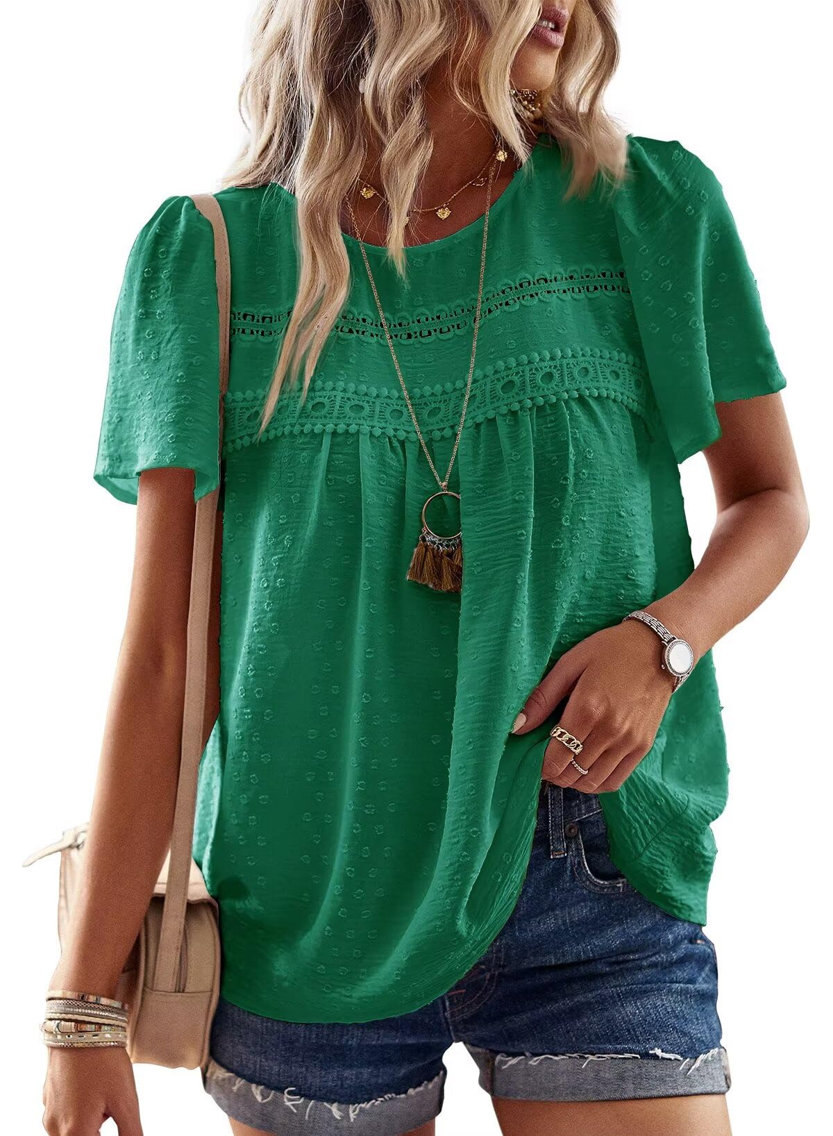 Falechay Womens Summer Tops Flowy Boho Shirts Dressy Casual Short Sleeve