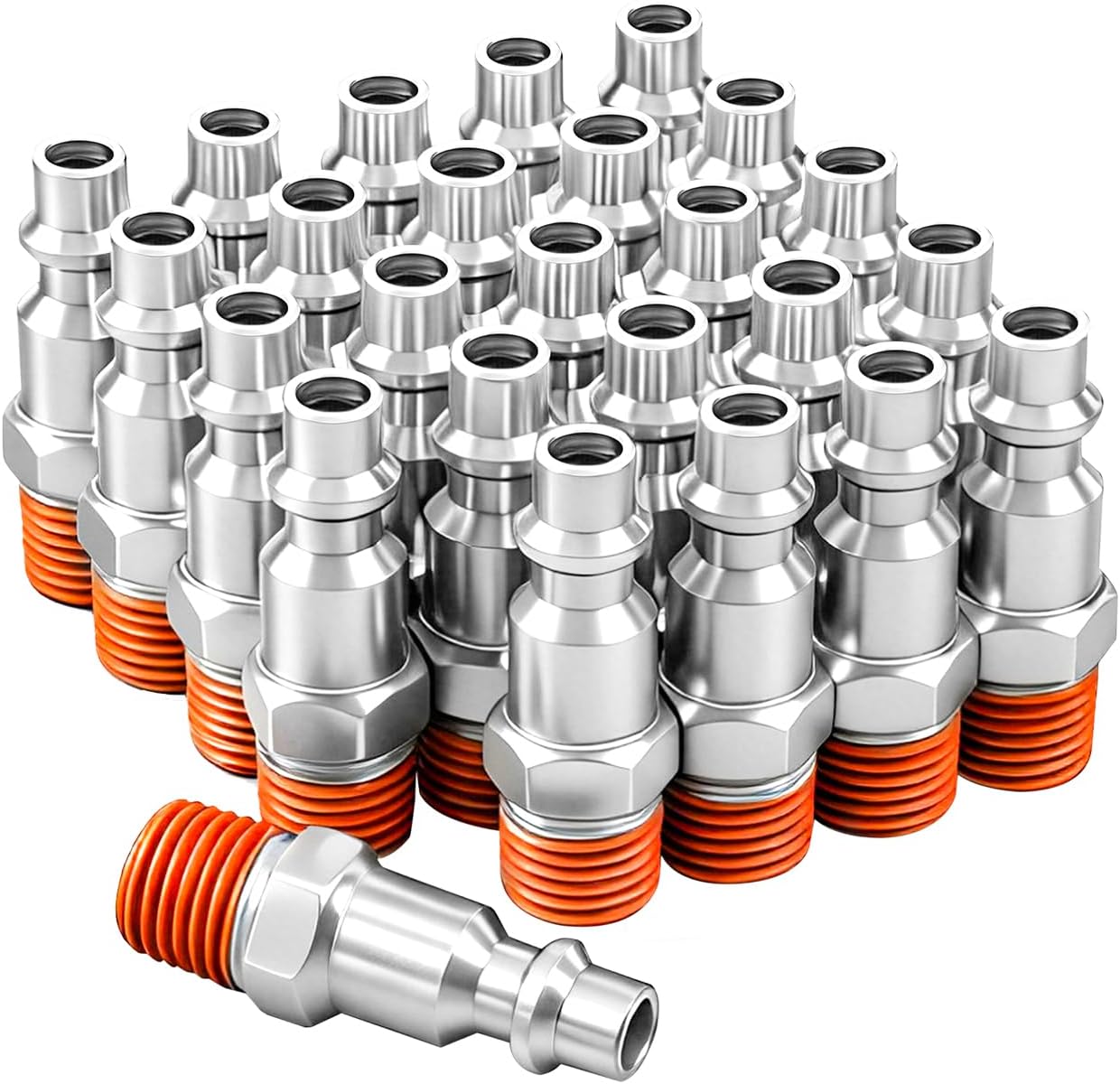 Upgraded 25 pcs 1/4" Male NPT Air Hose Fittings Kit, 1/4 inch Quick Connect Air Line Hose Fittings, Pre-coated Connector Plugs for Air Compressor Attachments and Air Tools