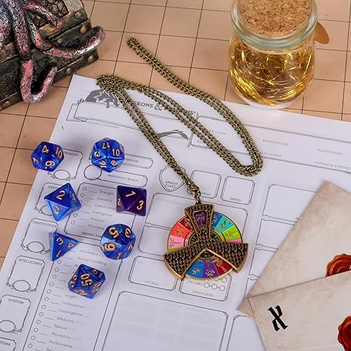 Miniatura 4 de DND 5E Class & D20 - Collar giratorio de dados  Recogedor de ruleta de clase 2 en 1 y herramienta de rollo de dados D20  Esmalte duro para juegos de