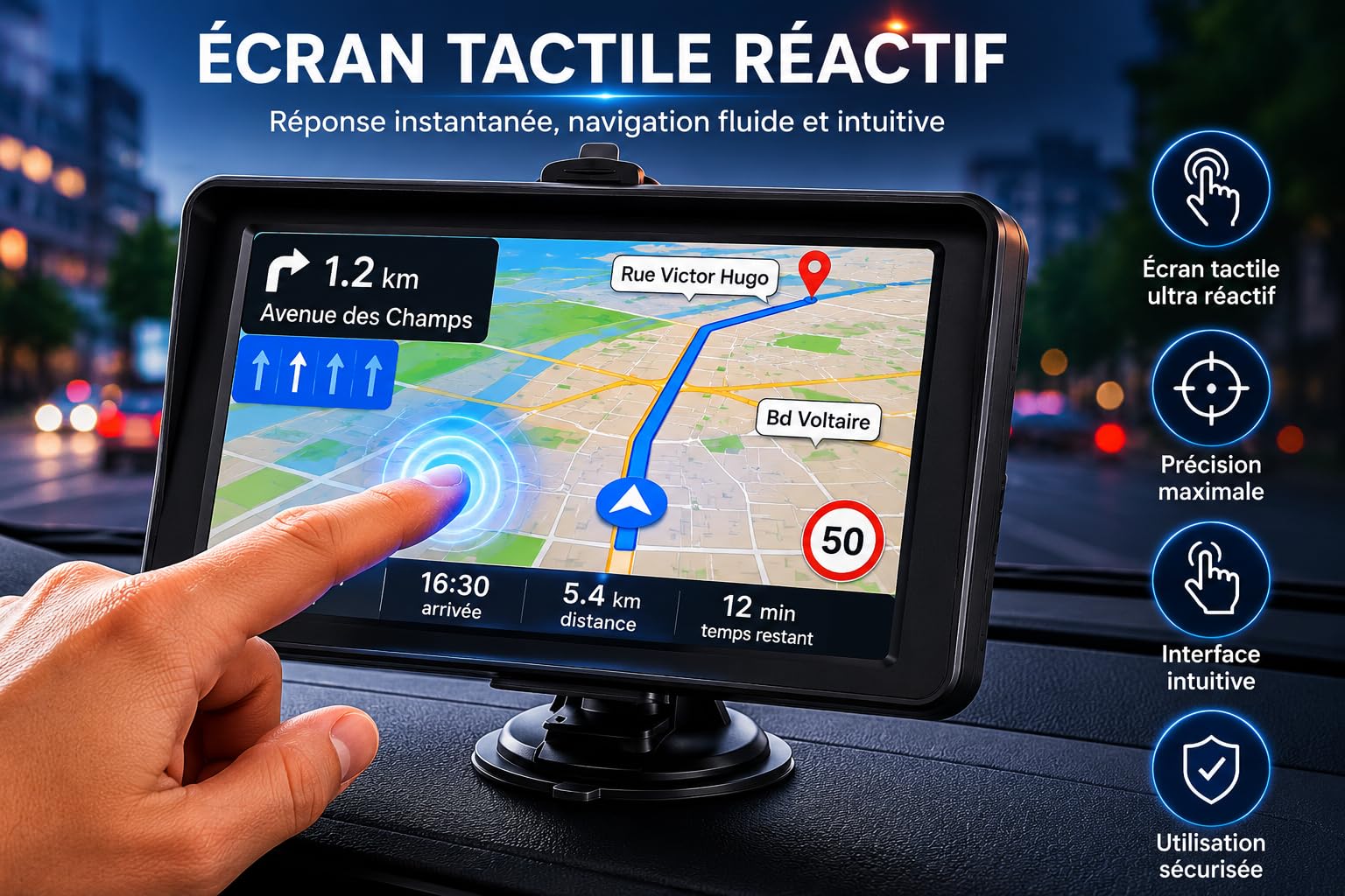 GPS Navigation 7 Pouces, Écran HD Tactile, 8 Go, FM, Multi-Langues, pour Voiture Camion Bus