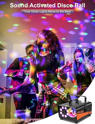 Miniatura 6 de Máquina de niebla, máquina de niebla de Halloween para exteriores con luz de bola de discoteca, máquina de humo automática de 600 W con 8 luces LED