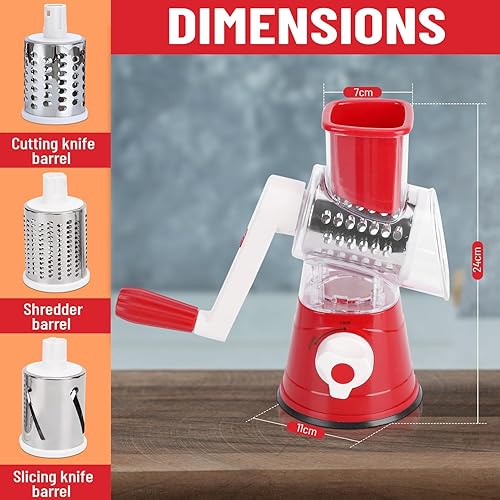 Miniatura 2 de Rallador de queso con mango, trituradora de parmesano multifuncional giratoria, rebanadora de mandolina redonda y trituradora manual de verduras,