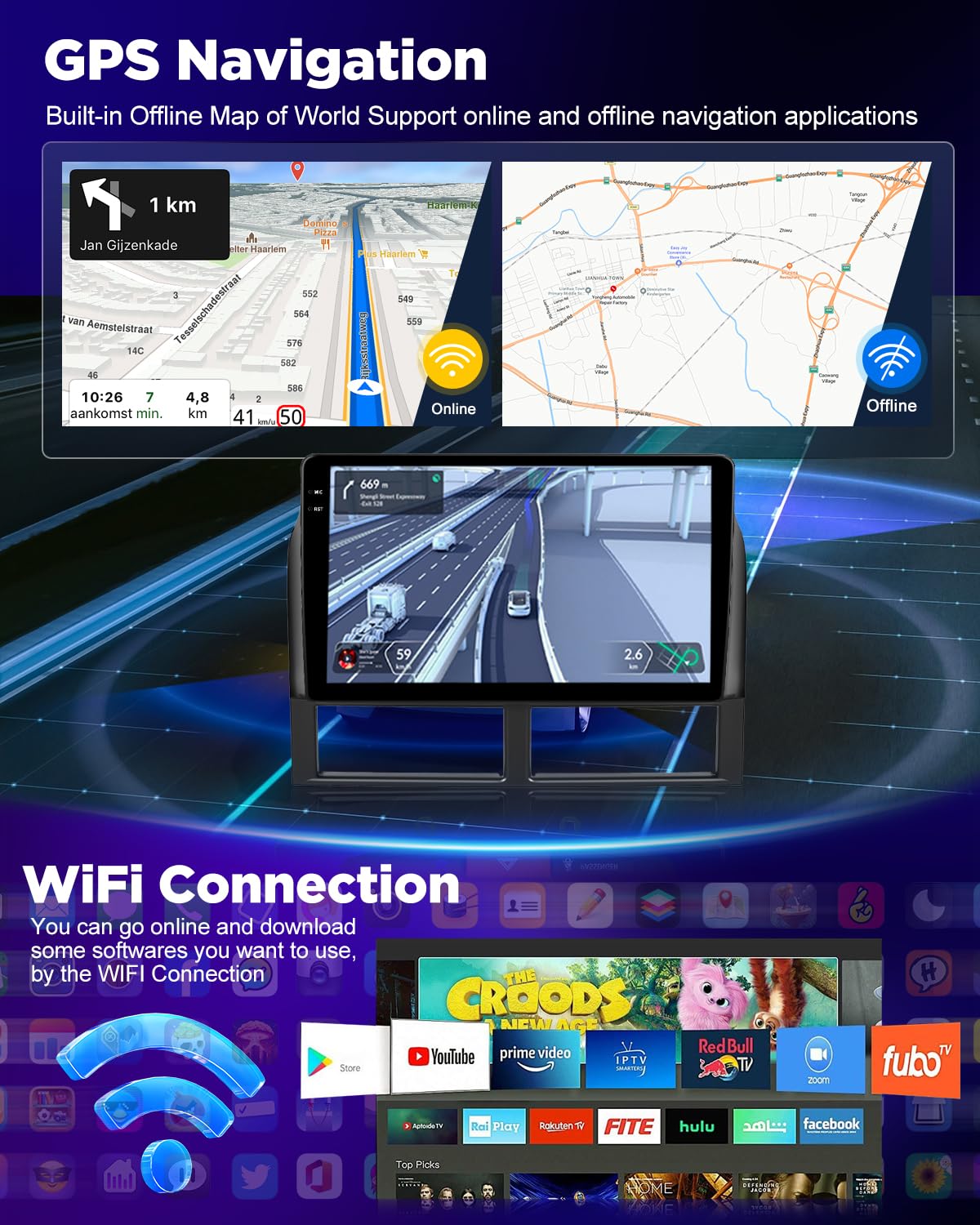 NHOPEEW 4+128G Autoradio per Jeep Grand Cherokee WJ 1998-2004 con Wireless Carplay e Android Auto - Schermo incell da 9 pollici Supporto WiFi GPS Comandi al volante + Telecamera di retromarcia, Canbus
