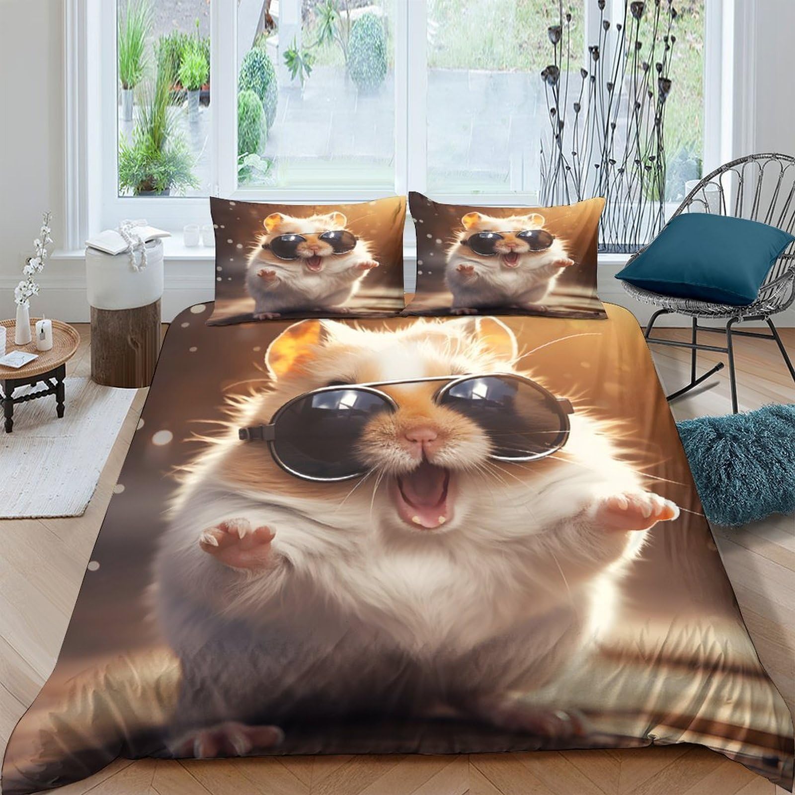 Ctjqhvkz Style-5 3D Printed Cool Hamster Fitted Sheet Microfiber Fun Animal Sunglasses Mattress Cover For Bedroom Dorm Decor Single（135X200cm）