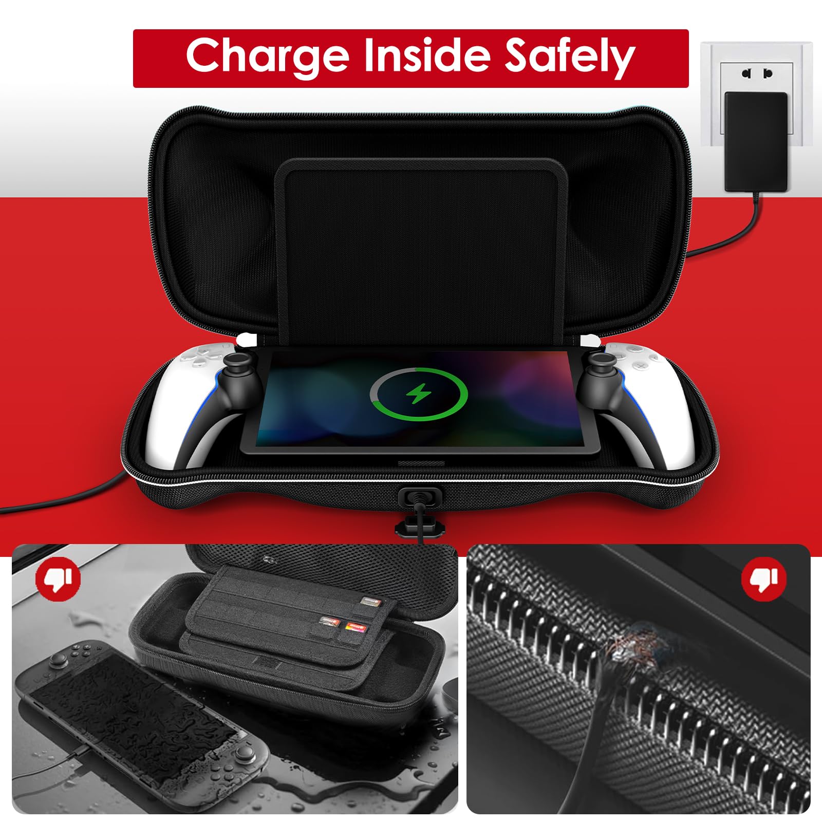 iVoler Etui do PlayStation Portal Remote Player z funkcją ładowania + 2 szt. szkła hartowanego. Sztywna torba podróżna, wstrząsoodporna, czarna