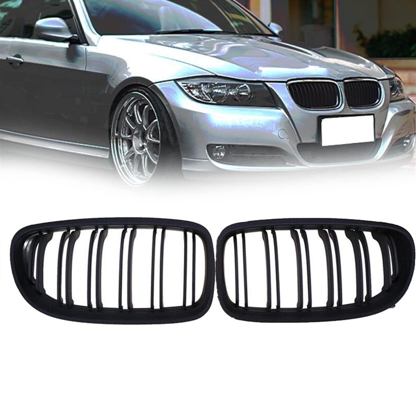 Parrilla de coche de doble listón para BMW Serie 3 E90 E91 de 2009 a 2012 5