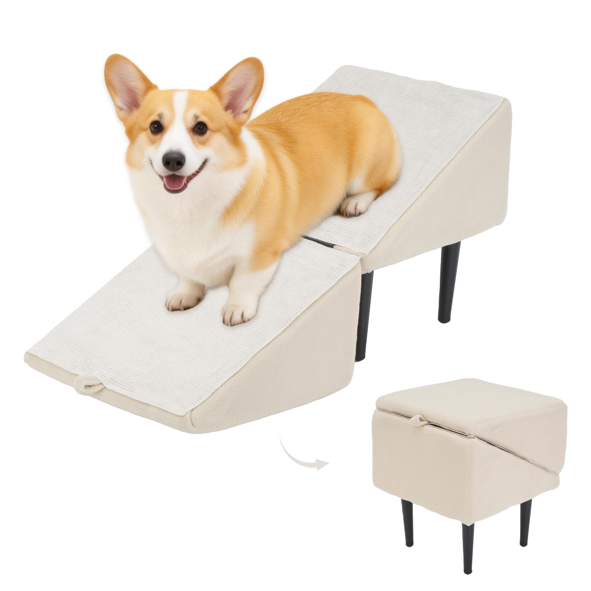 uyoyous 犬 スロープ 階段 ステップ 高さ35cm チェア変形 折り畳み式 ペット スロープ 滑り止め 段差解消 小型犬や老犬対応 カーキ