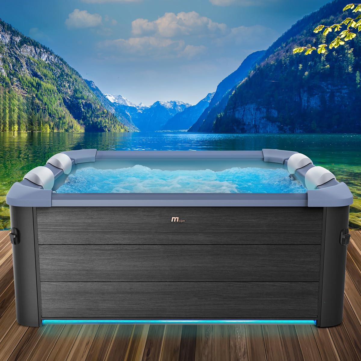 BRAST Whirlpool MSpa Oslo Sapphire Ganzjähriger Einsatz Winterfest | 120 Massagedüsen für 6 Personen | 160x160x65cm In &