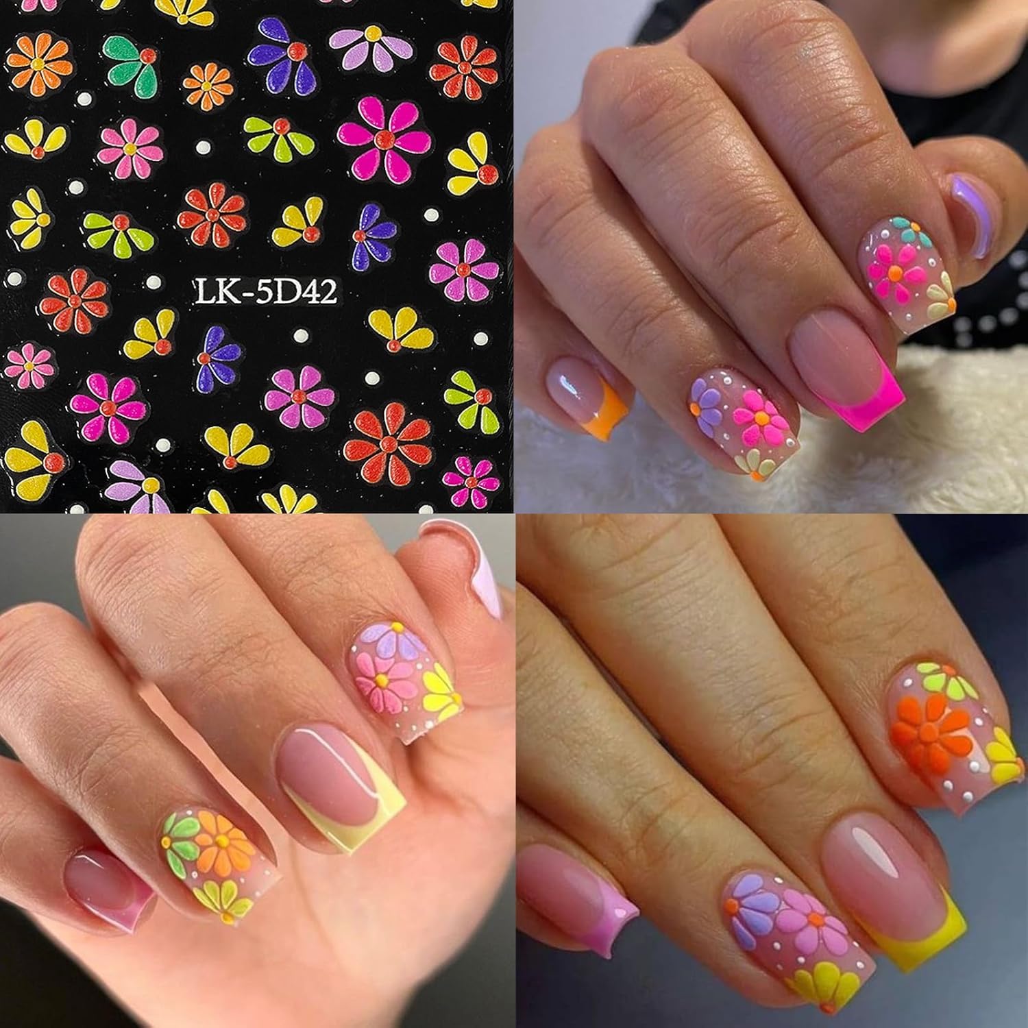 Orbica Mini Flower Nail Art Stickers - 30 Stickers Colorful Daisy Self-Adhesive Embossing Stickers for Nail Extension and DIY Embellishments (Colourful) 4