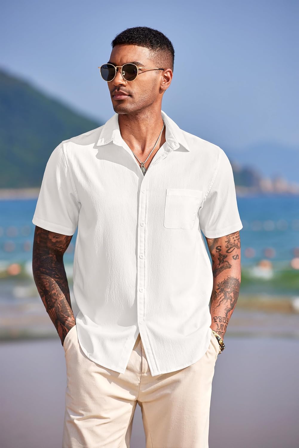 COOFANDY Men's Casual Short Sleeve Button Down Summer Beach Shirt Lightweight Textured Wrinkle Free Untucked Shirts - Image 4
