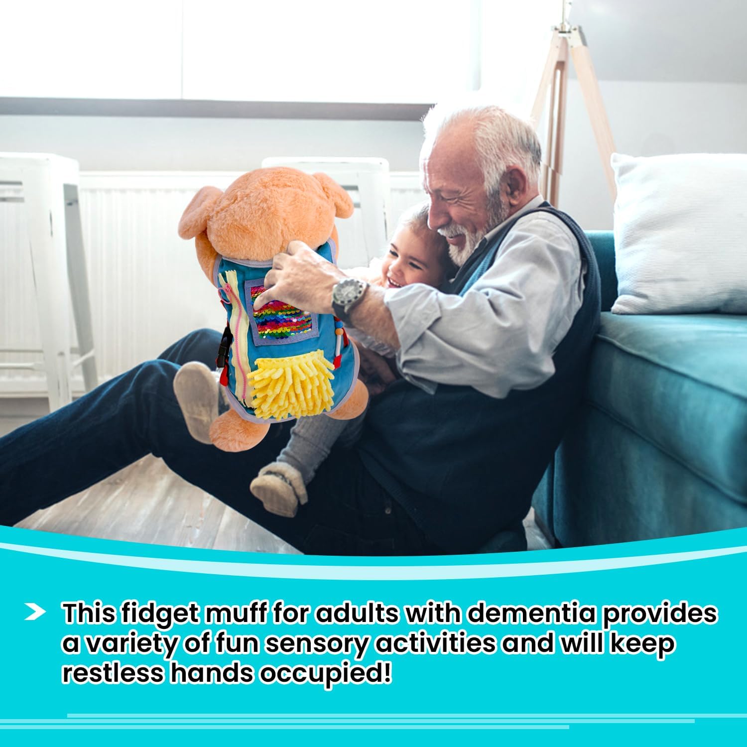 Fidget Blanket for Dementia, Fidget Dog Blanket for Elderly, Fidget Sensory Dog Blanket for Seniors with Alzheimer’s, Dementia Products for Elderly